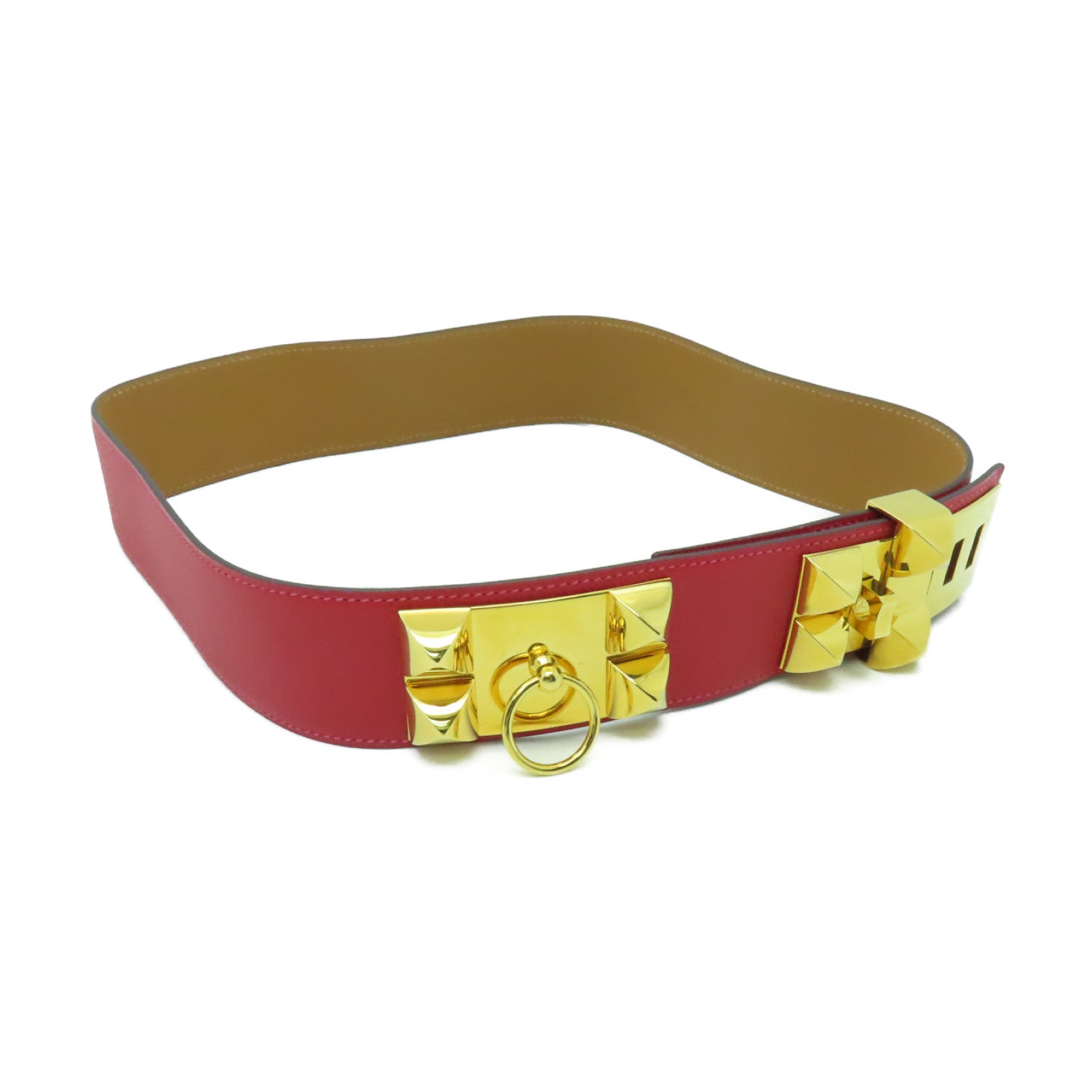 HERMES Epsom皮革Collier De Chien Belt 80cm金扣皮帶Rouge
