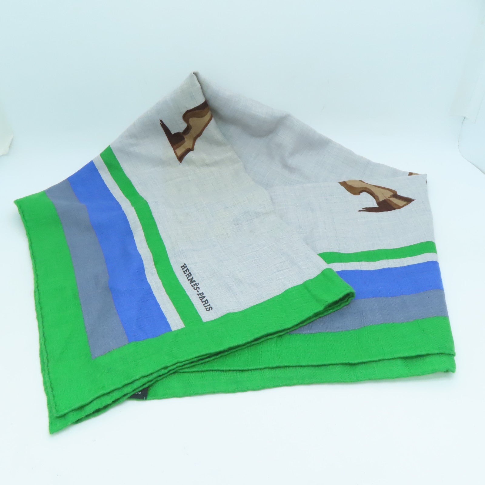 HERMES 羊绒Scarf围巾灰色蓝色140x140cm