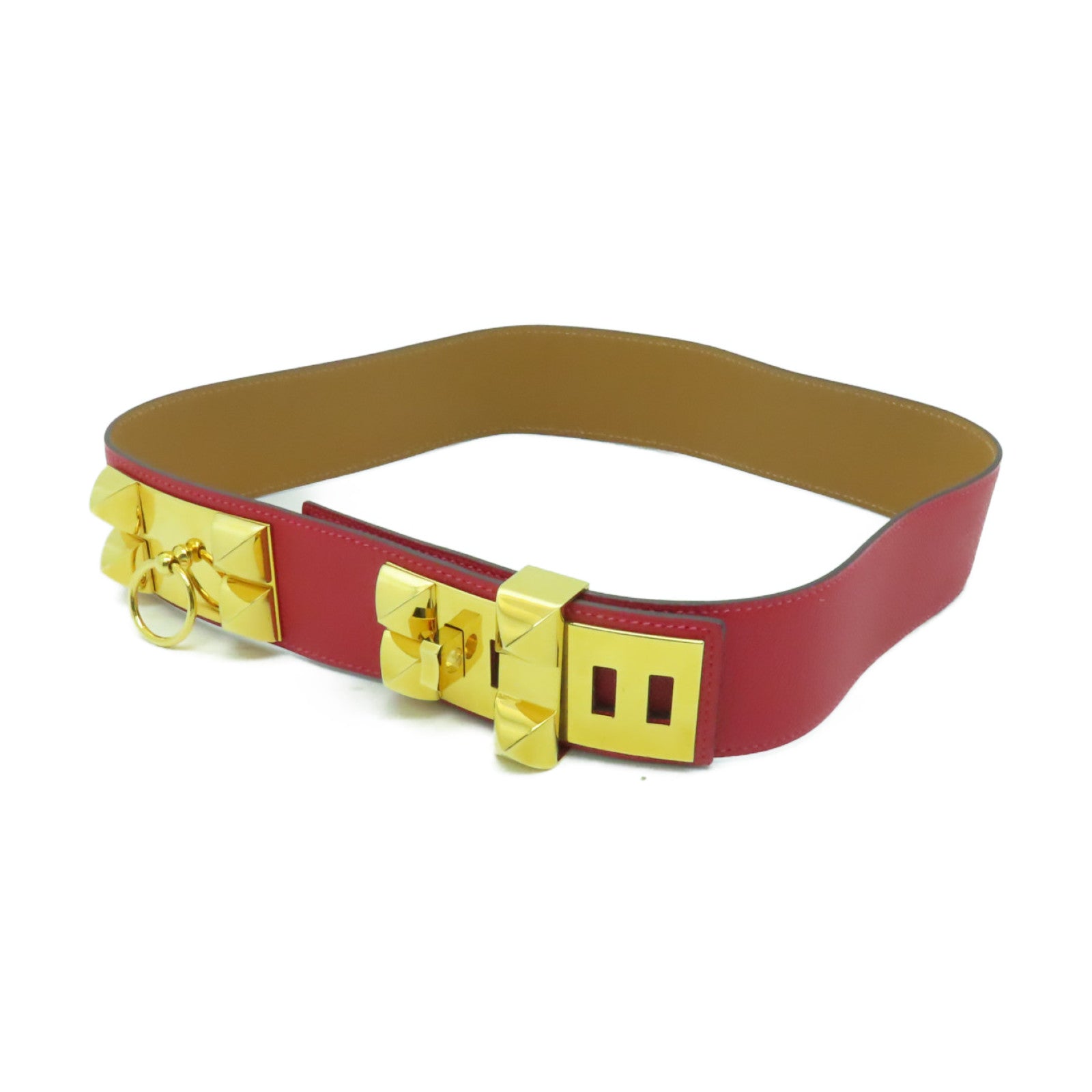 HERMES Epsom皮革Collier De Chien Belt 80cm金扣皮帶Rouge