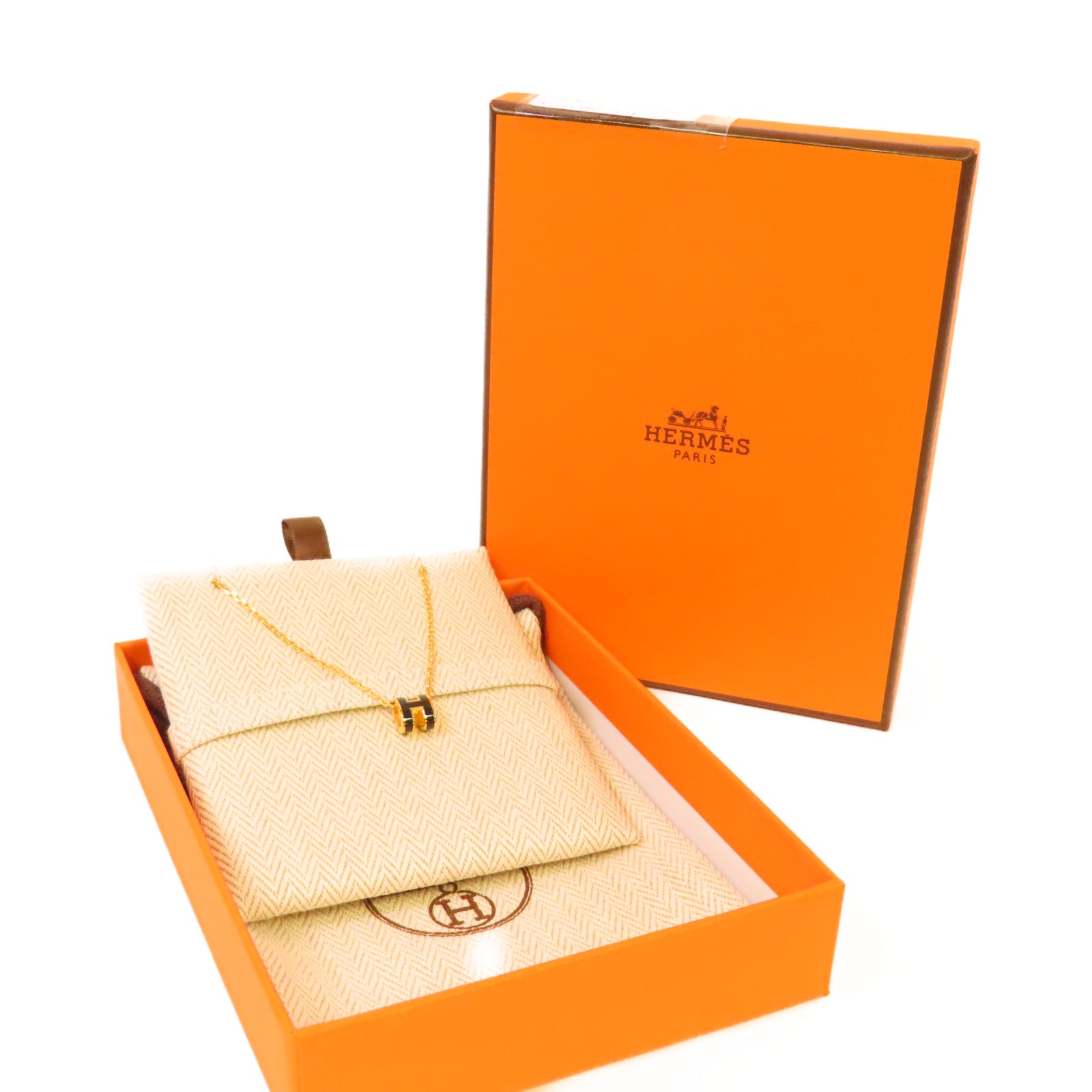 HERMES 金屬/琺瑯Mini Pop Necklace項鏈黑色/金色
