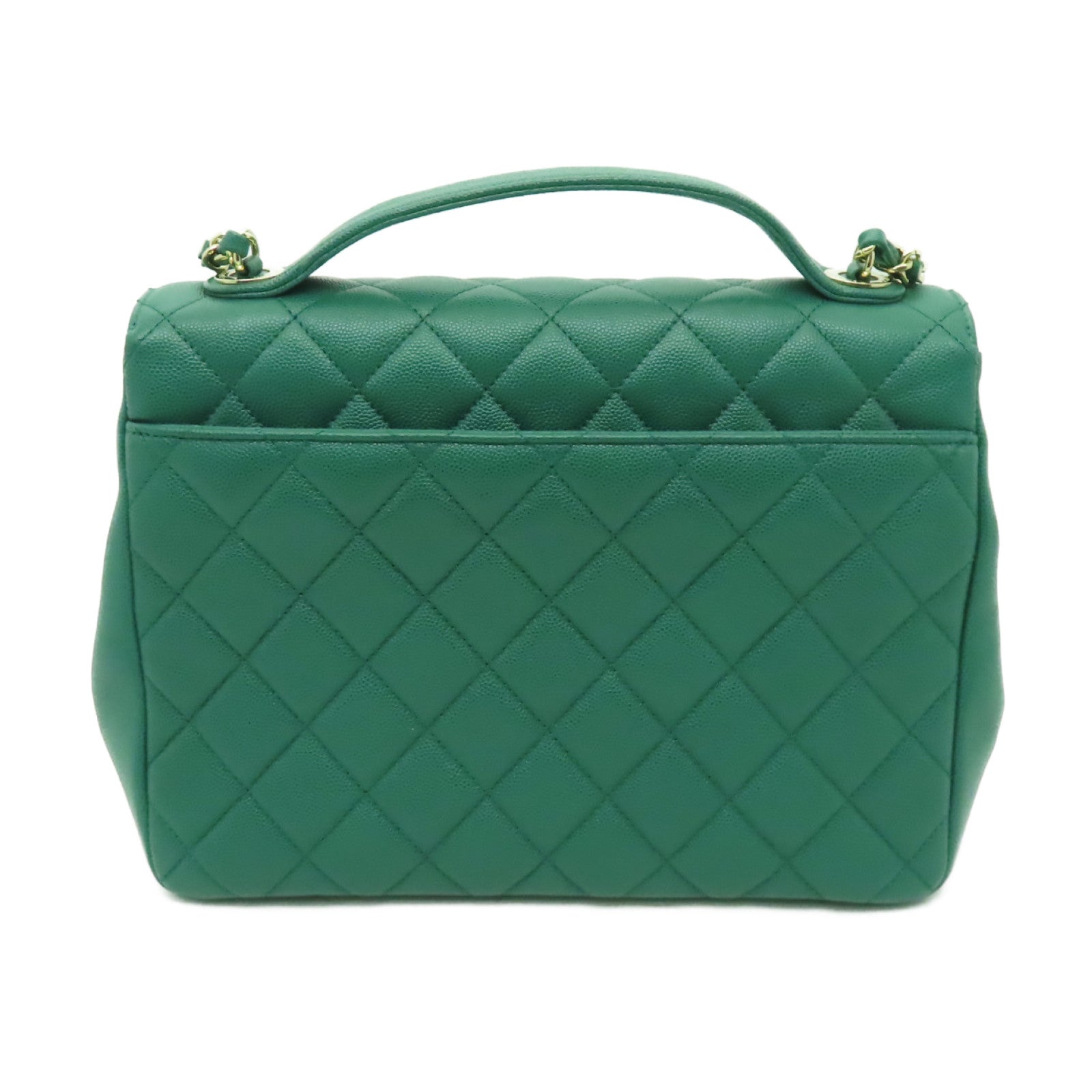 CHANEL 菱格Caviar皮革Business Affinty Bag金扣手挽肩背兩用袋綠色