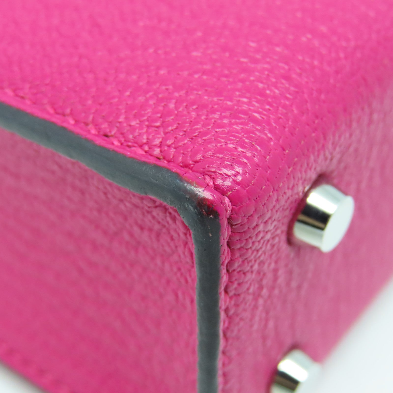 HERMES Chevre Leather Mini Verrou Silver Buckle Handle Bag Rose Extreme Pink