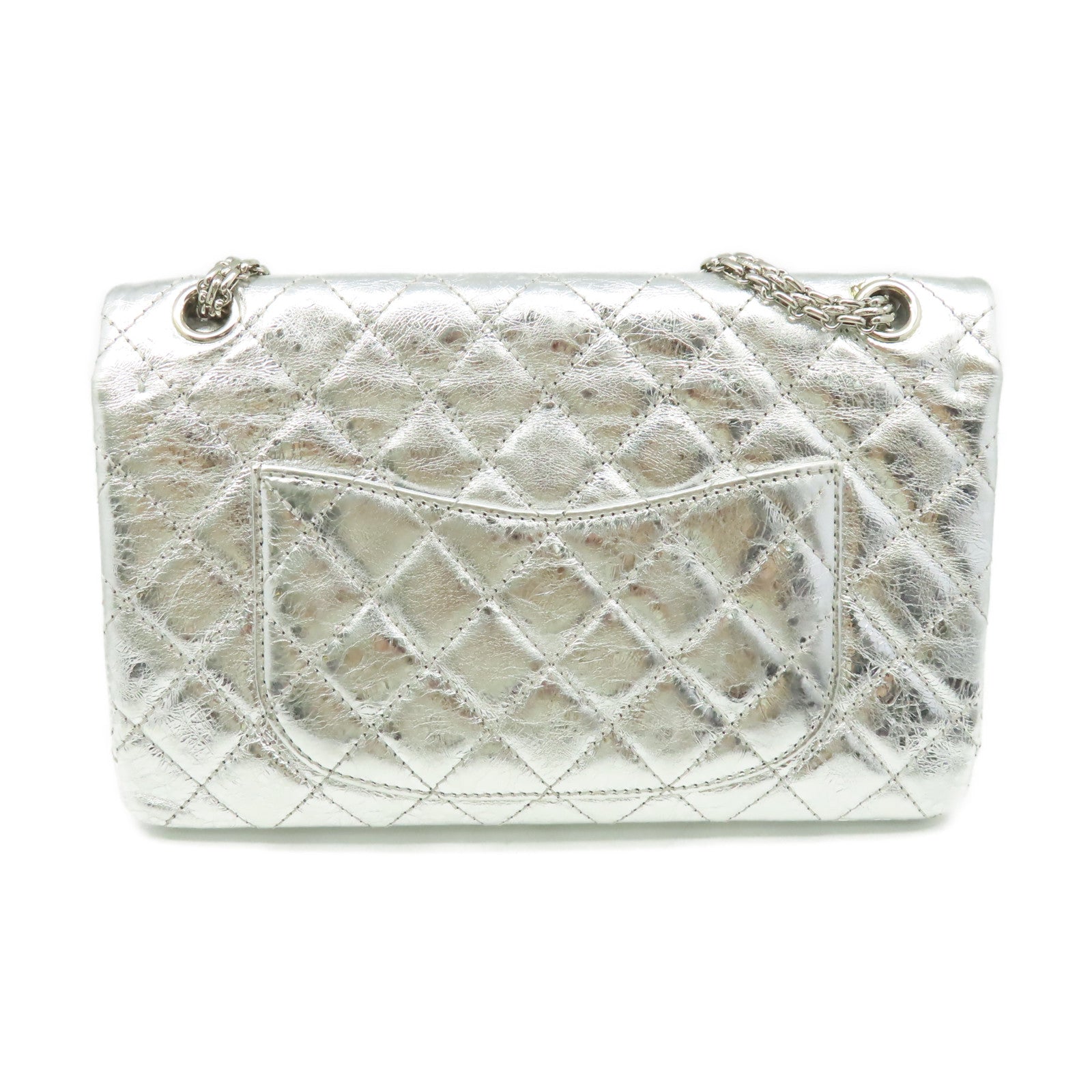 CHANEL 菱格羊皮皮革2.55 Double Flap Chain Shoulder Bag銀扣鏈帶肩背袋銀色
