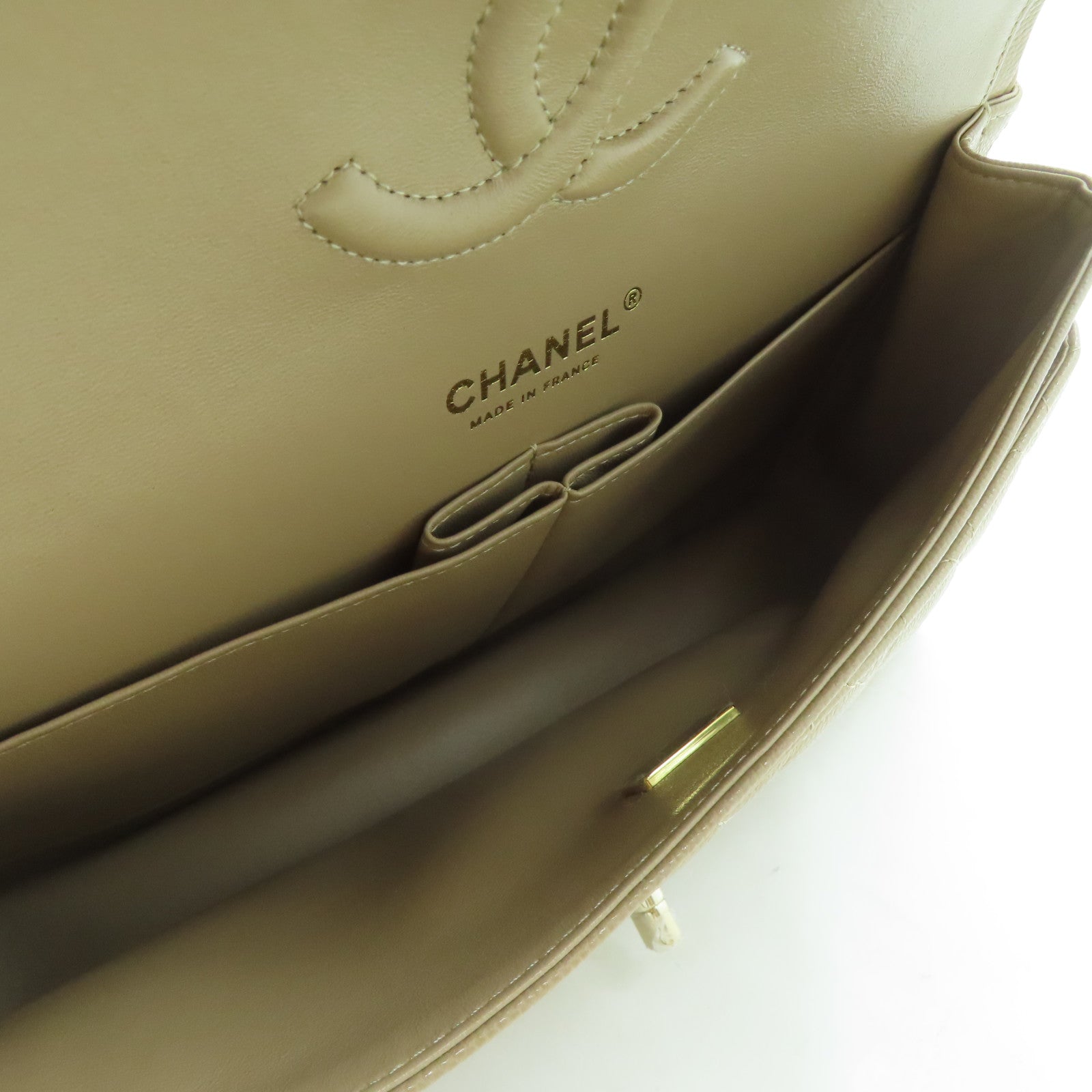CHANEL 菱格Caviar皮革Classic Flap金扣鏈帶肩背袋啡色