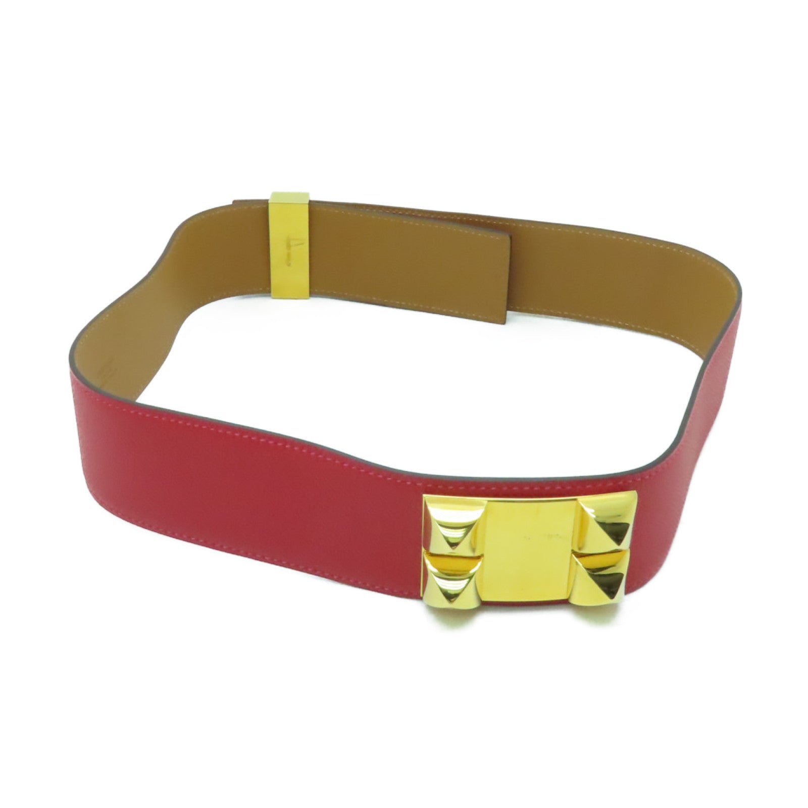 HERMES Epsom皮革Collier De Chien Belt 80cm金扣皮帶Rouge