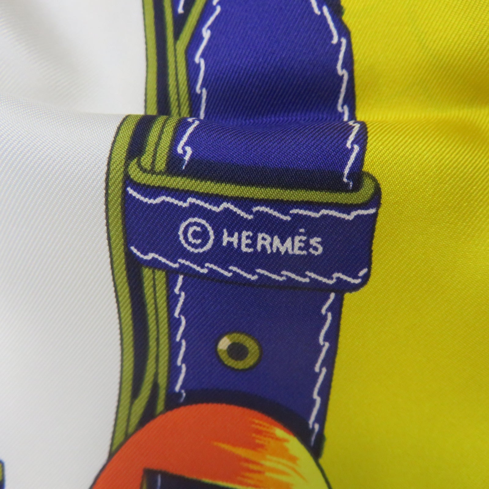 HERMES 絲質Scarf絲巾黃色/白色/藍色