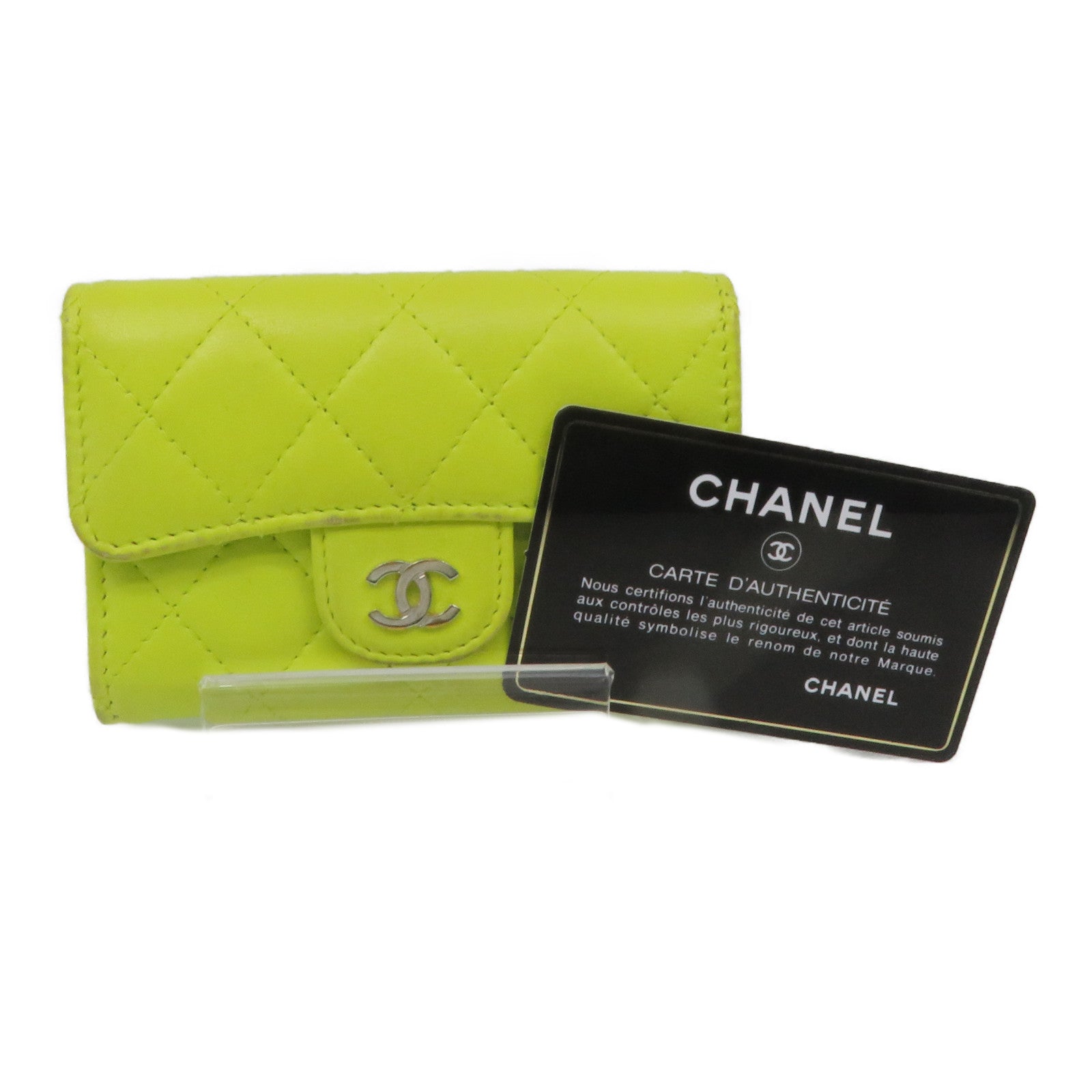CHANEL 【激減優惠】菱格羊皮皮革Card Case銀扣卡片套黃色