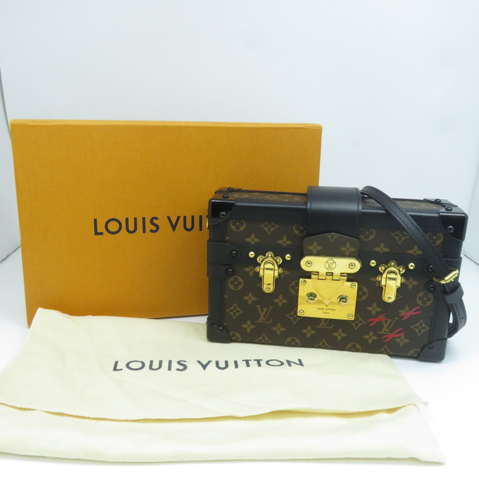 LOUIS VUITTON Monogram Petite Malle金扣肩背袋啡色/黑色