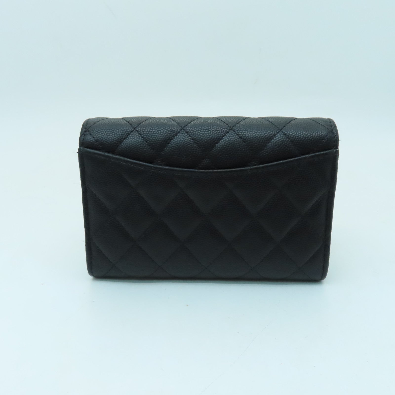 CHANEL 菱格Caviar皮革Wallet金扣錢包黑色