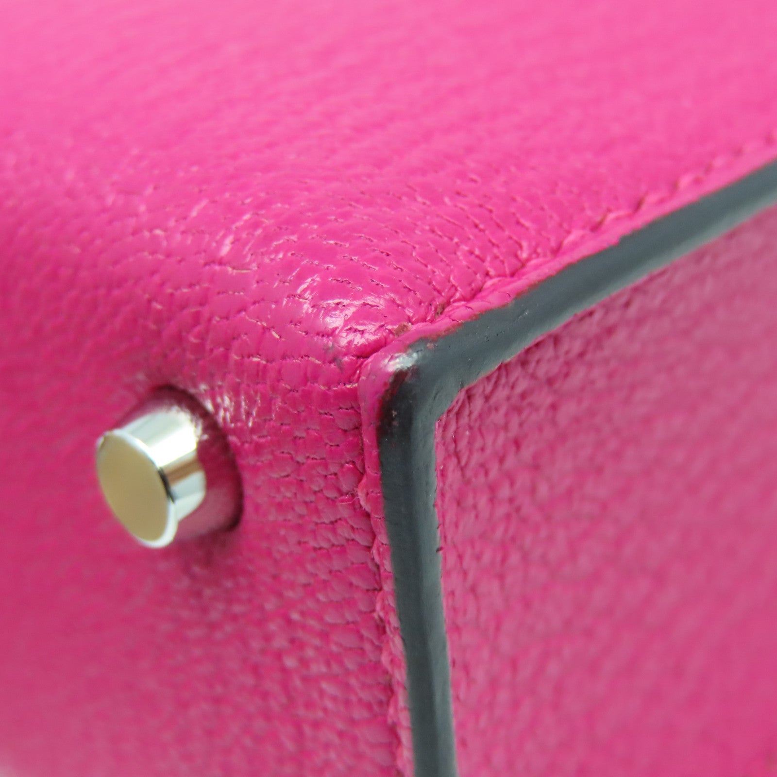 HERMES Chevre Leather Mini Verrou Silver Buckle Handle Bag Rose Extreme Pink