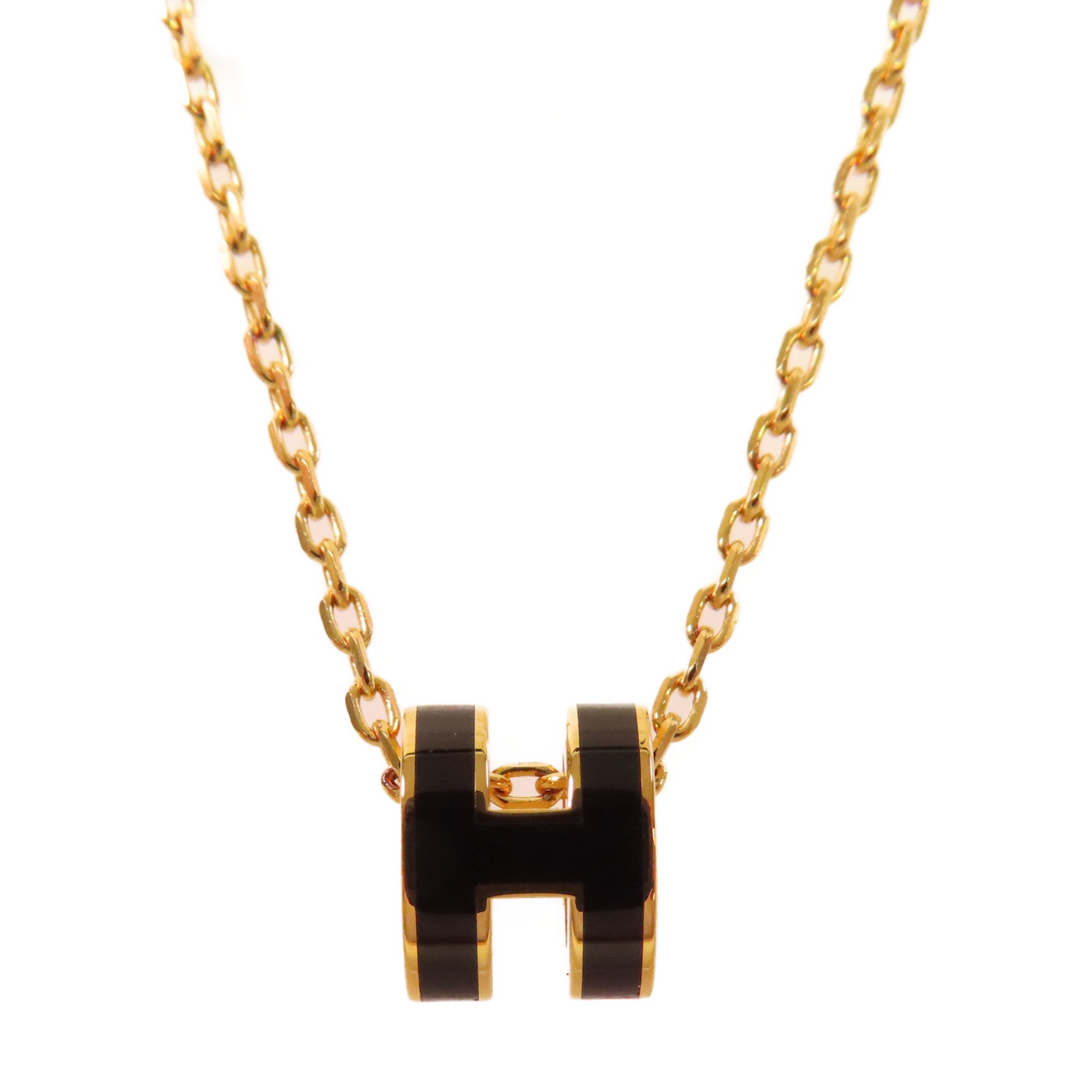HERMES 金屬/琺瑯Mini Pop Necklace項鏈黑色/金色