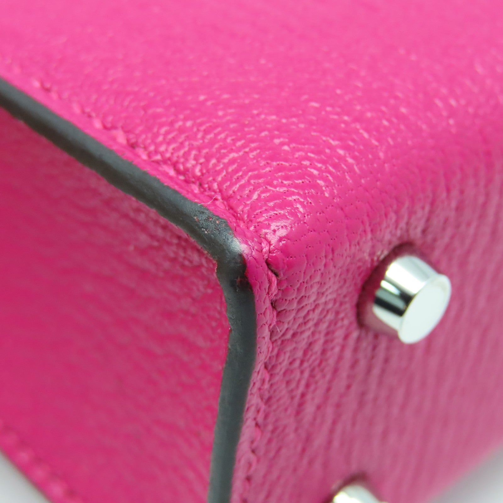 HERMES Chevre Leather Mini Verrou Silver Buckle Handle Bag Rose Extreme Pink
