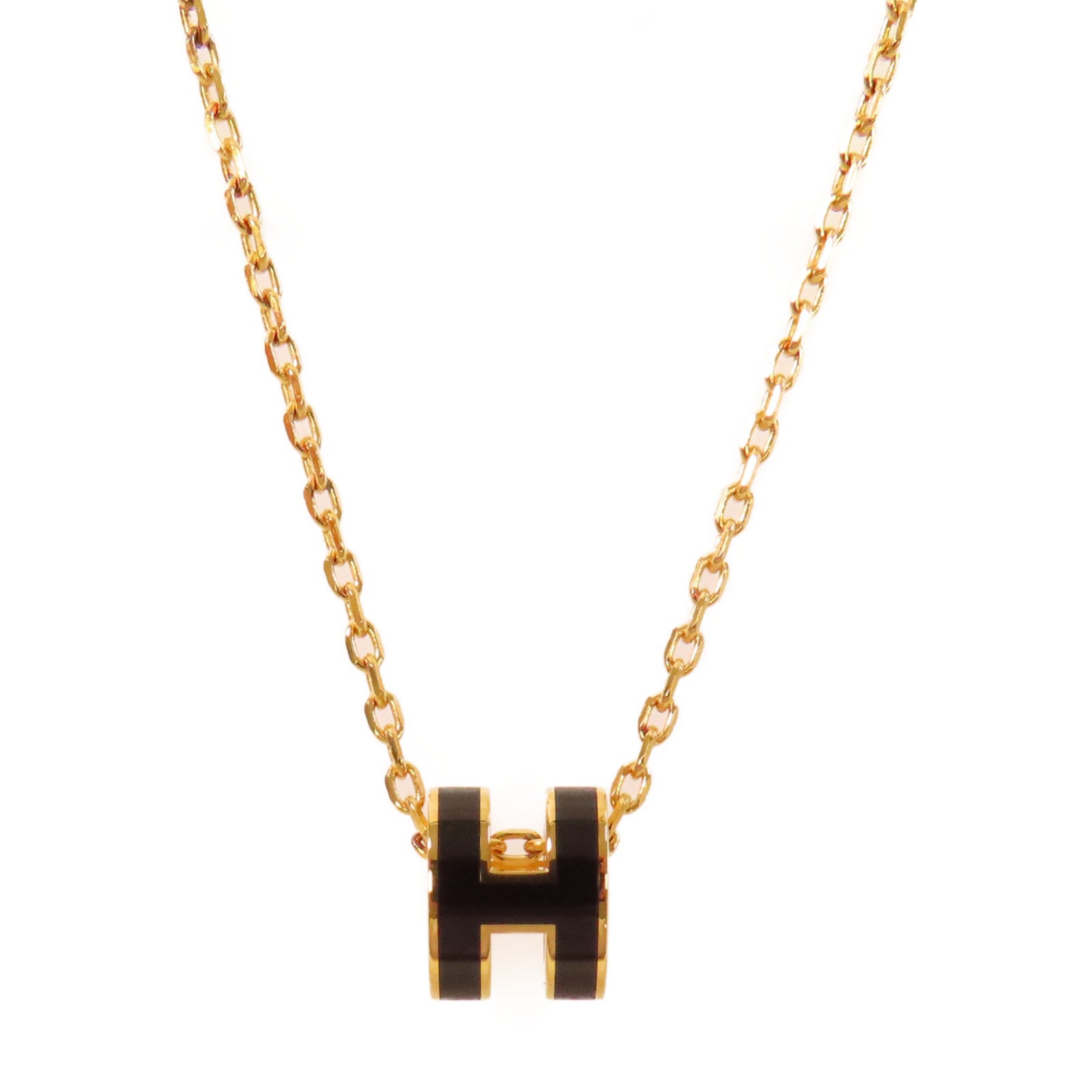 HERMES 金屬/琺瑯Mini Pop Necklace項鏈黑色/金色