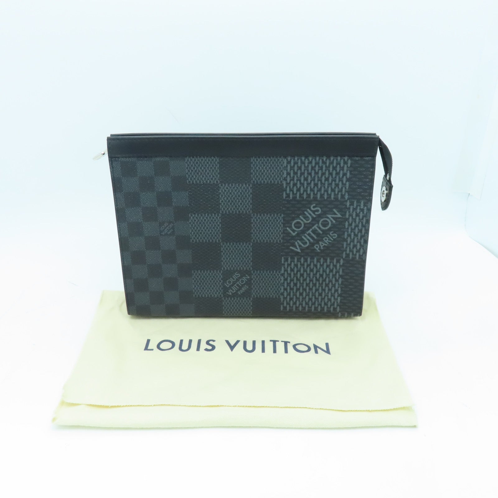 LOUIS VUITTON Damier Graphite Pochette Voyage Silver Buckle Tote Black