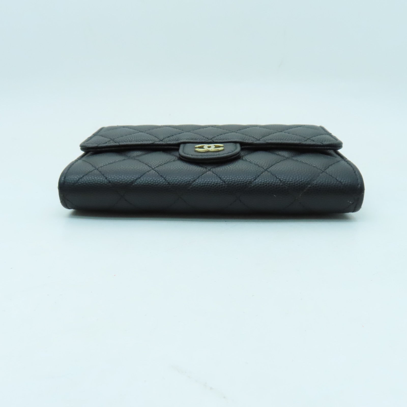 CHANEL 菱格Caviar皮革Wallet金扣錢包黑色