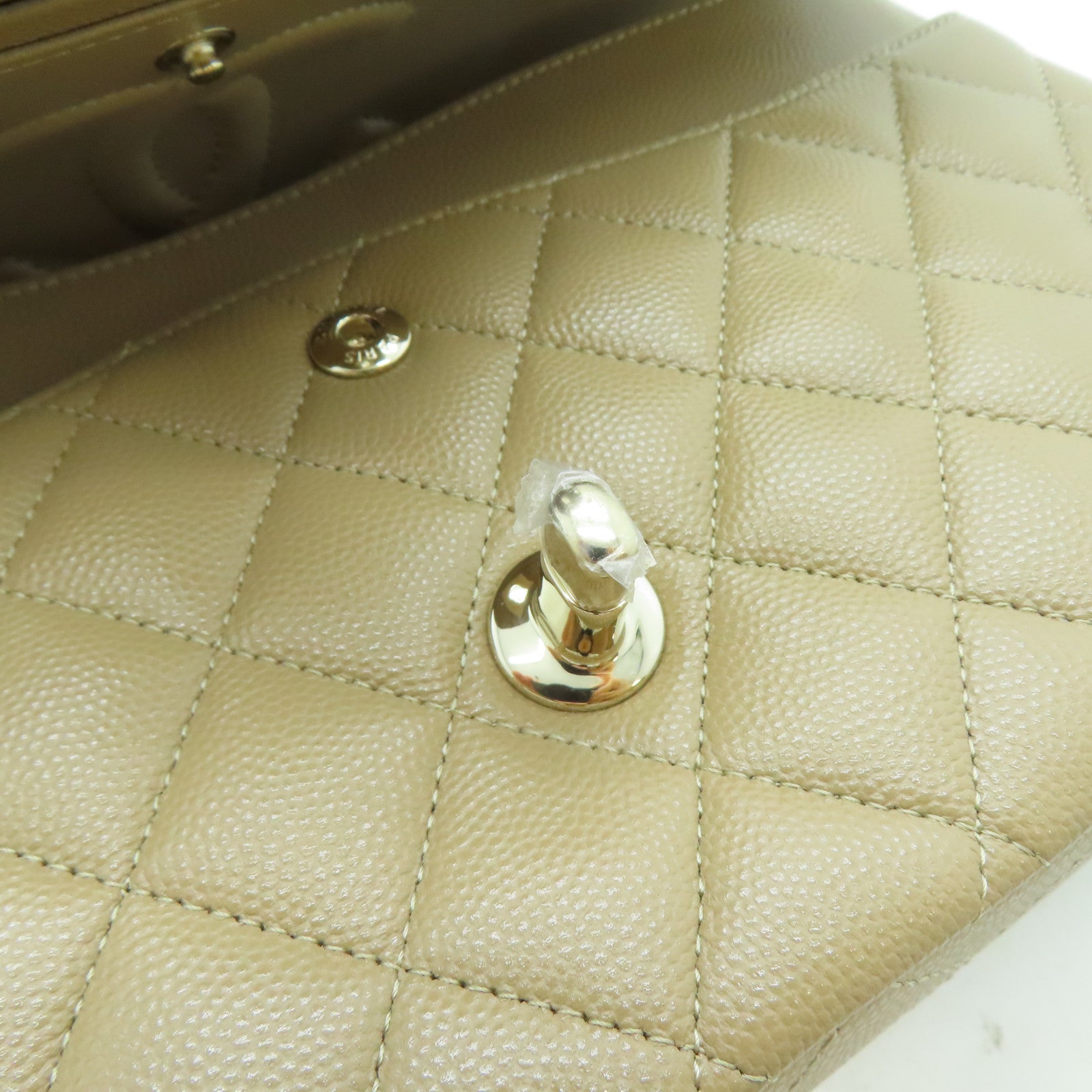 CHANEL 菱格Caviar皮革Classic Flap金扣鏈帶肩背袋啡色