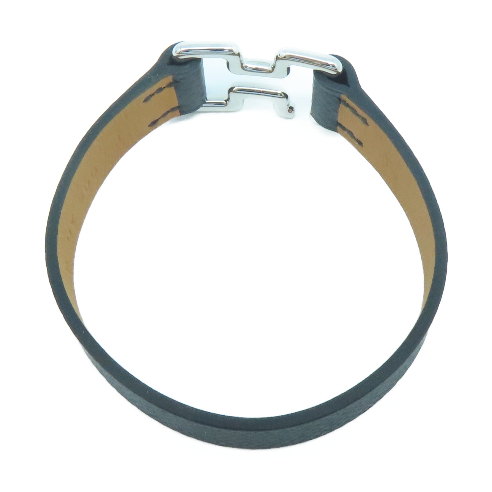 HERMES Veau Epsom皮革Tonight Bracelet銀扣手環黑色