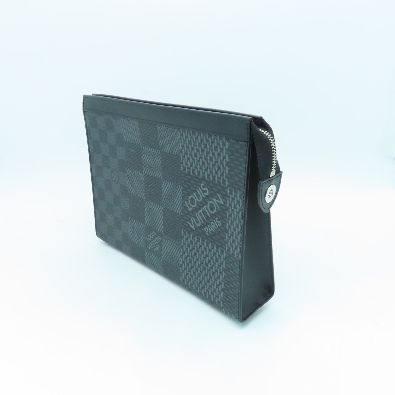 LOUIS VUITTON Damier Graphite Pochette Voyage Silver Buckle Tote Black