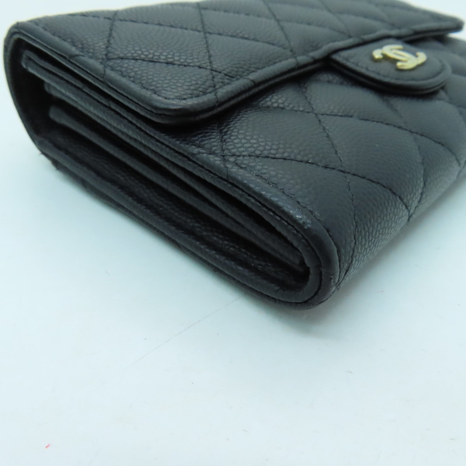 CHANEL 菱格Caviar皮革Wallet金扣錢包黑色