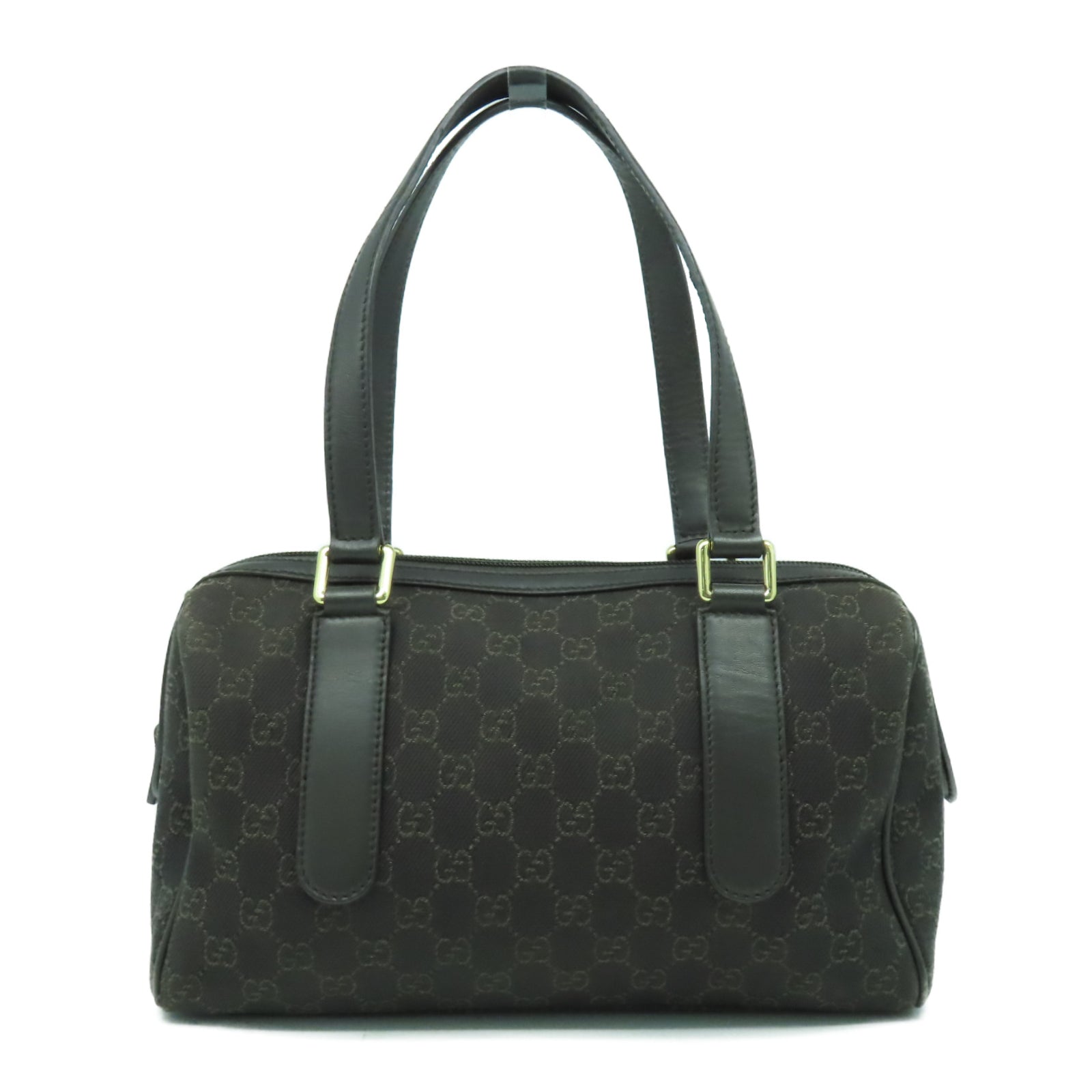 GUCCI 帆布/皮革Boston Bag金扣肩背袋啡色