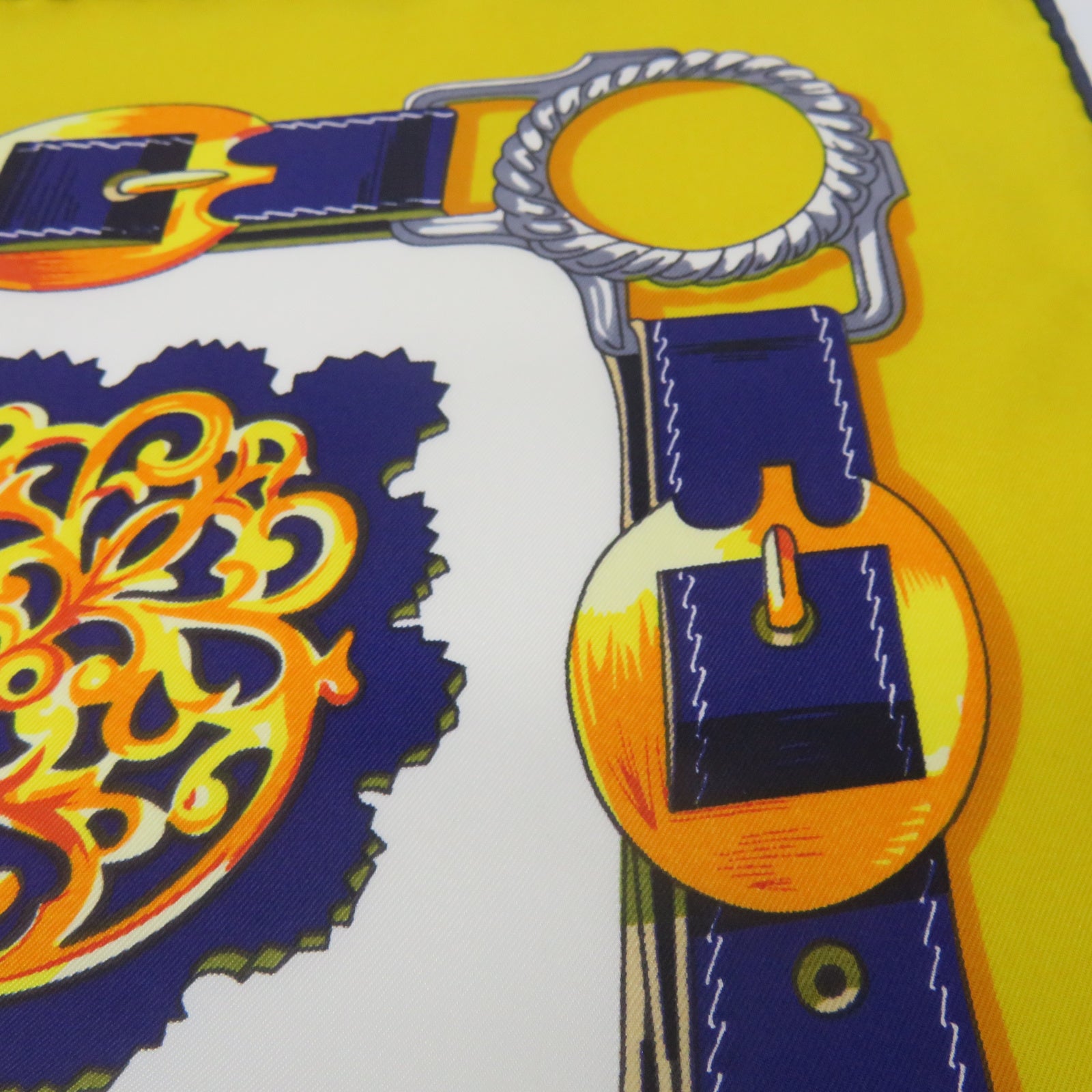 HERMES 絲質Scarf絲巾黃色/白色/藍色