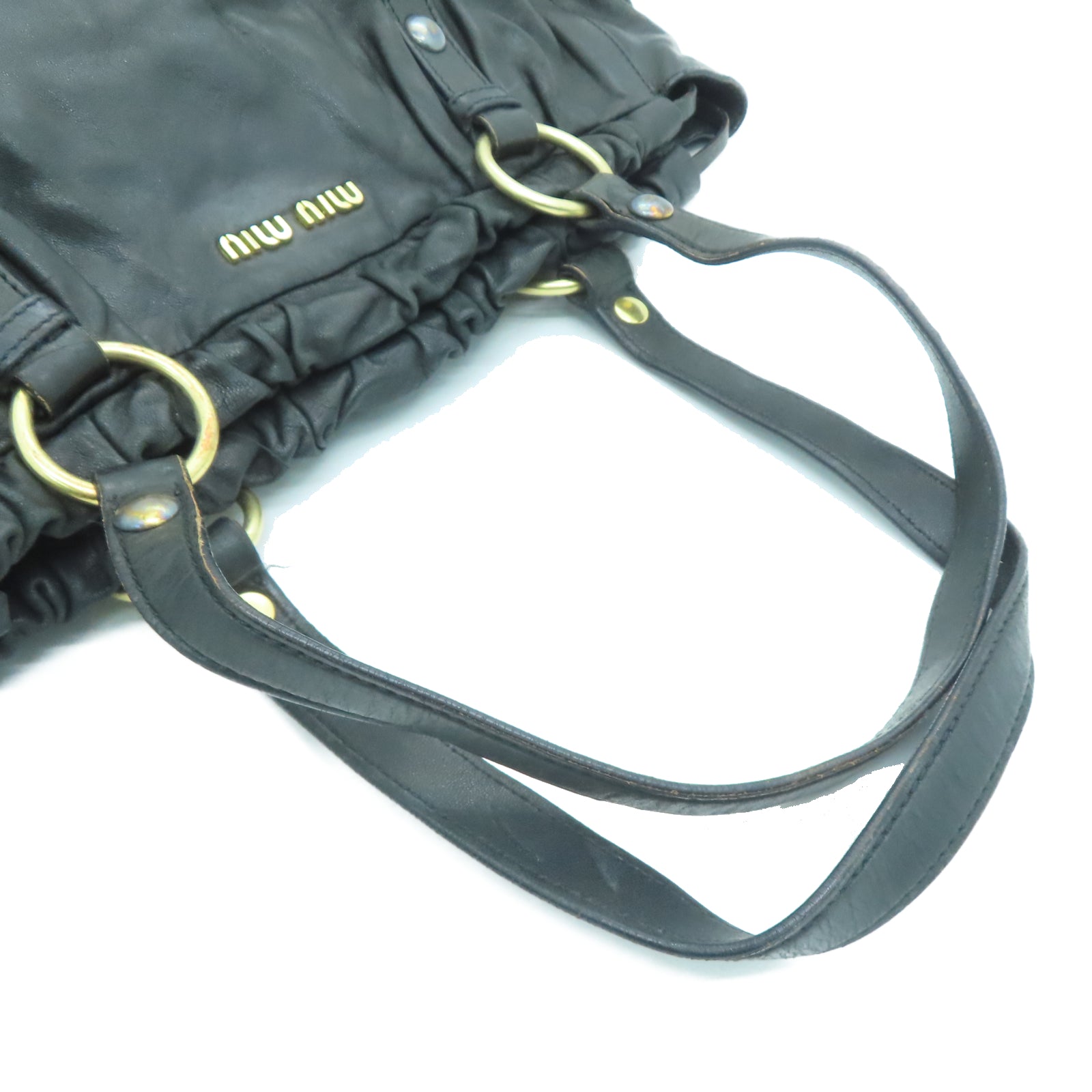 Miu Miu Sheepskin Leather 2 Way Shoulder Gold Buckle Handle Shoulder Bag Black