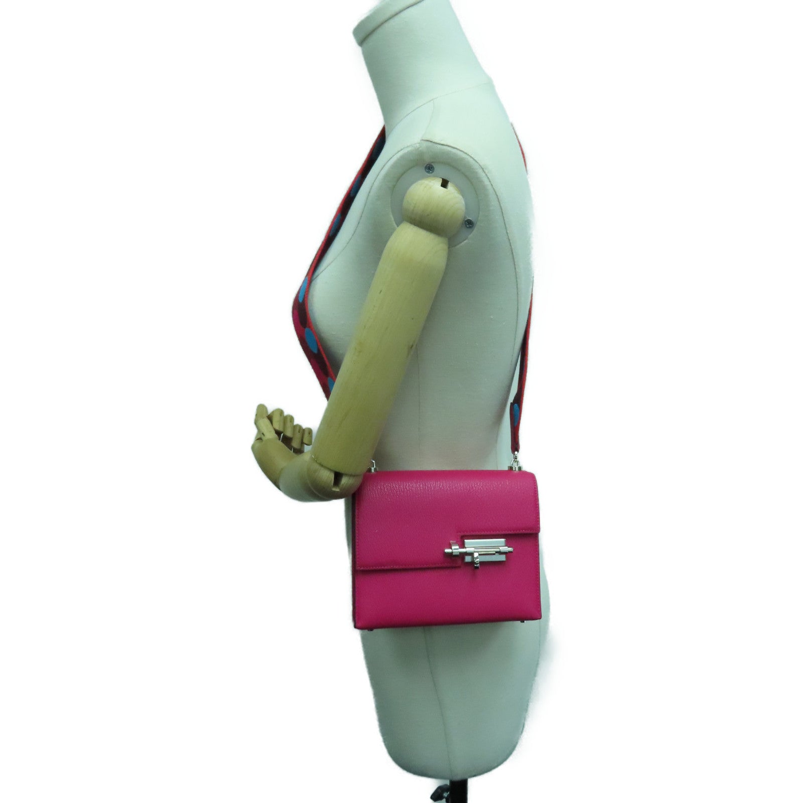 HERMES Chevre Leather Mini Verrou Silver Buckle Handle Bag Rose Extreme Pink