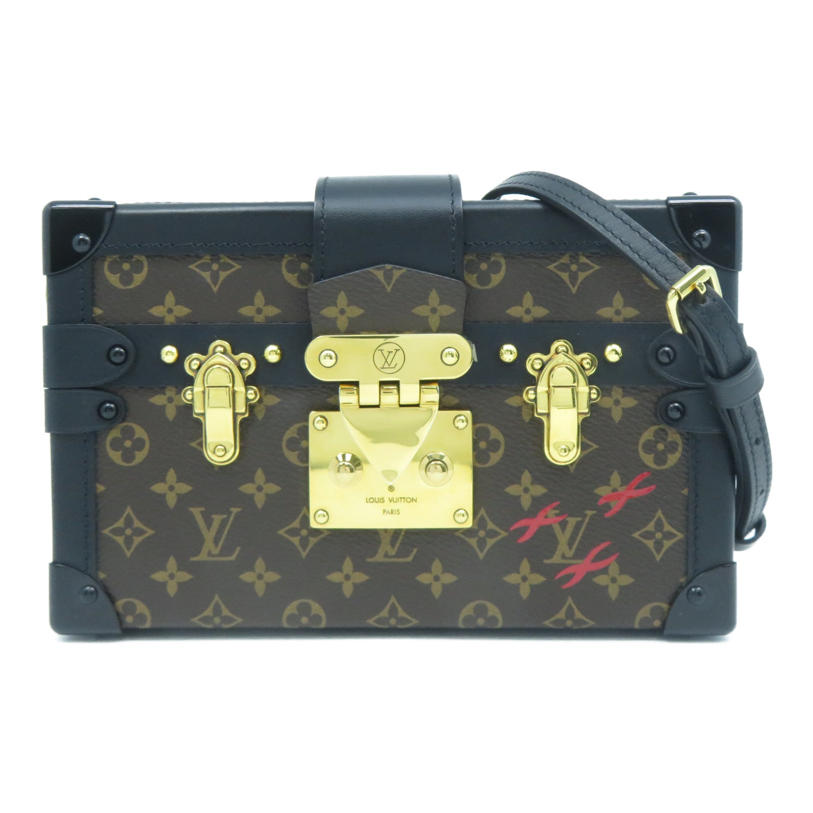 LOUIS VUITTON Monogram Petite Malle金扣肩背袋啡色/黑色