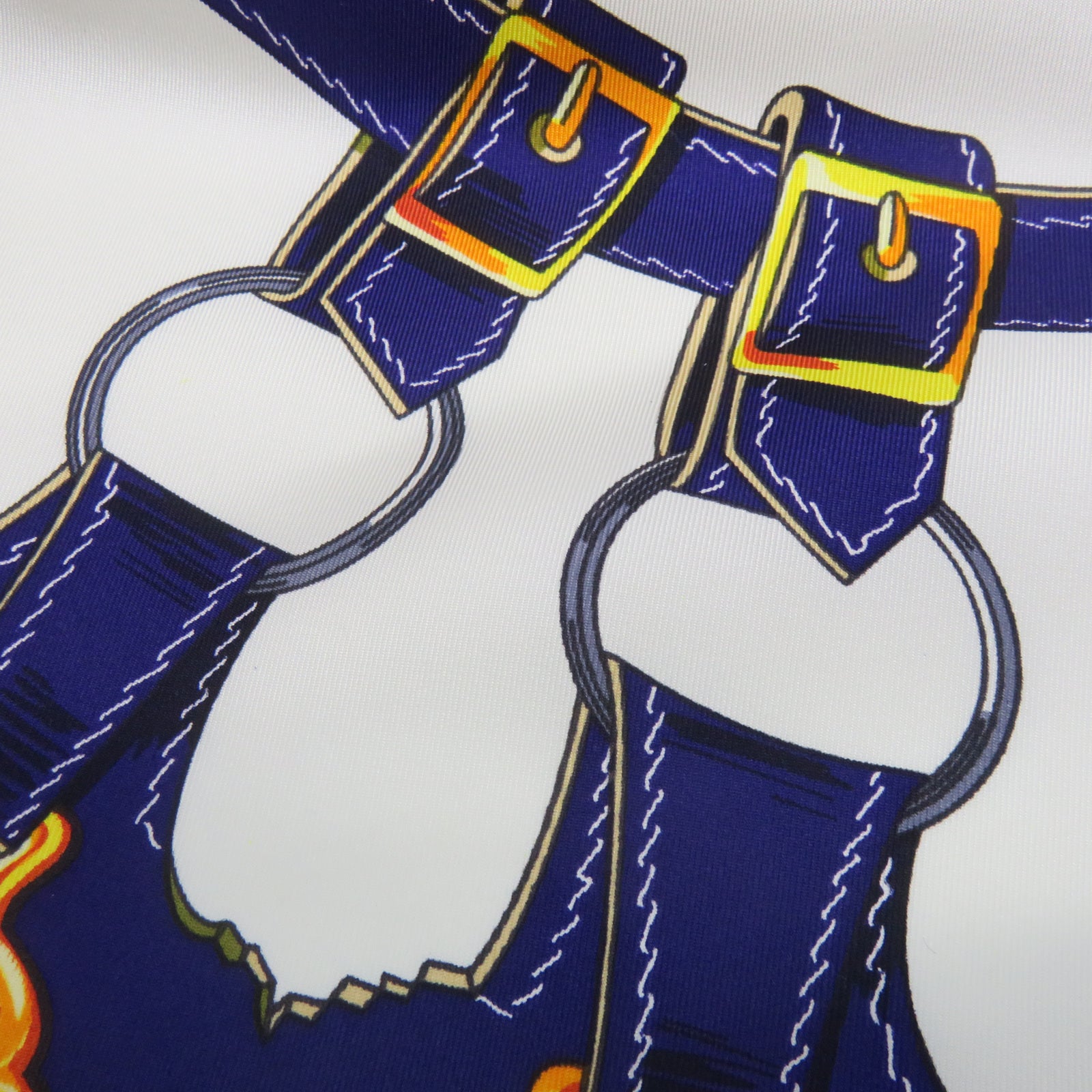 HERMES 絲質Scarf絲巾黃色/白色/藍色