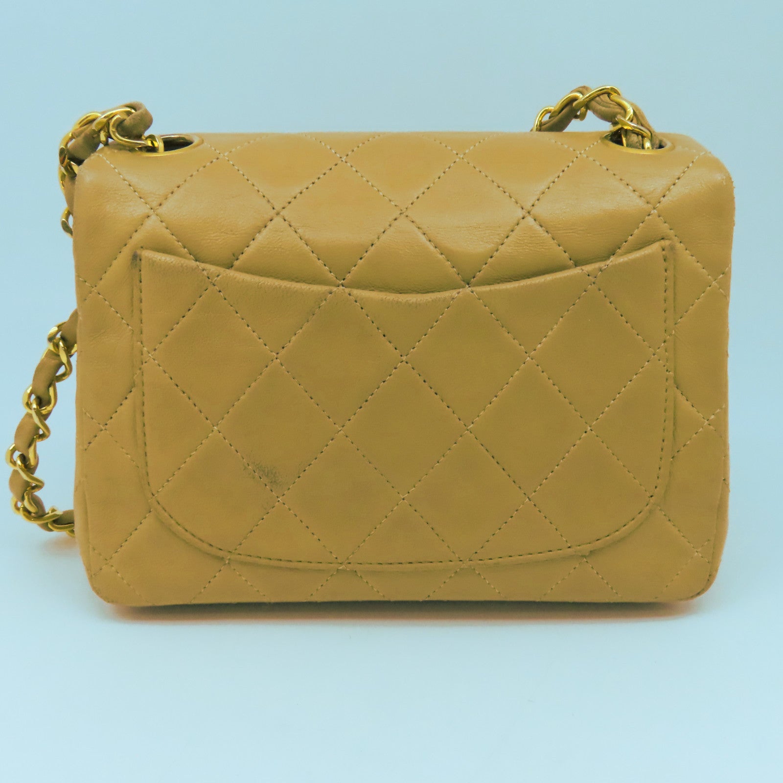 CHANEL 【激減優惠】菱格羊皮皮革Vintage Classic Flap 17cm金扣鏈帶肩背袋卡其色