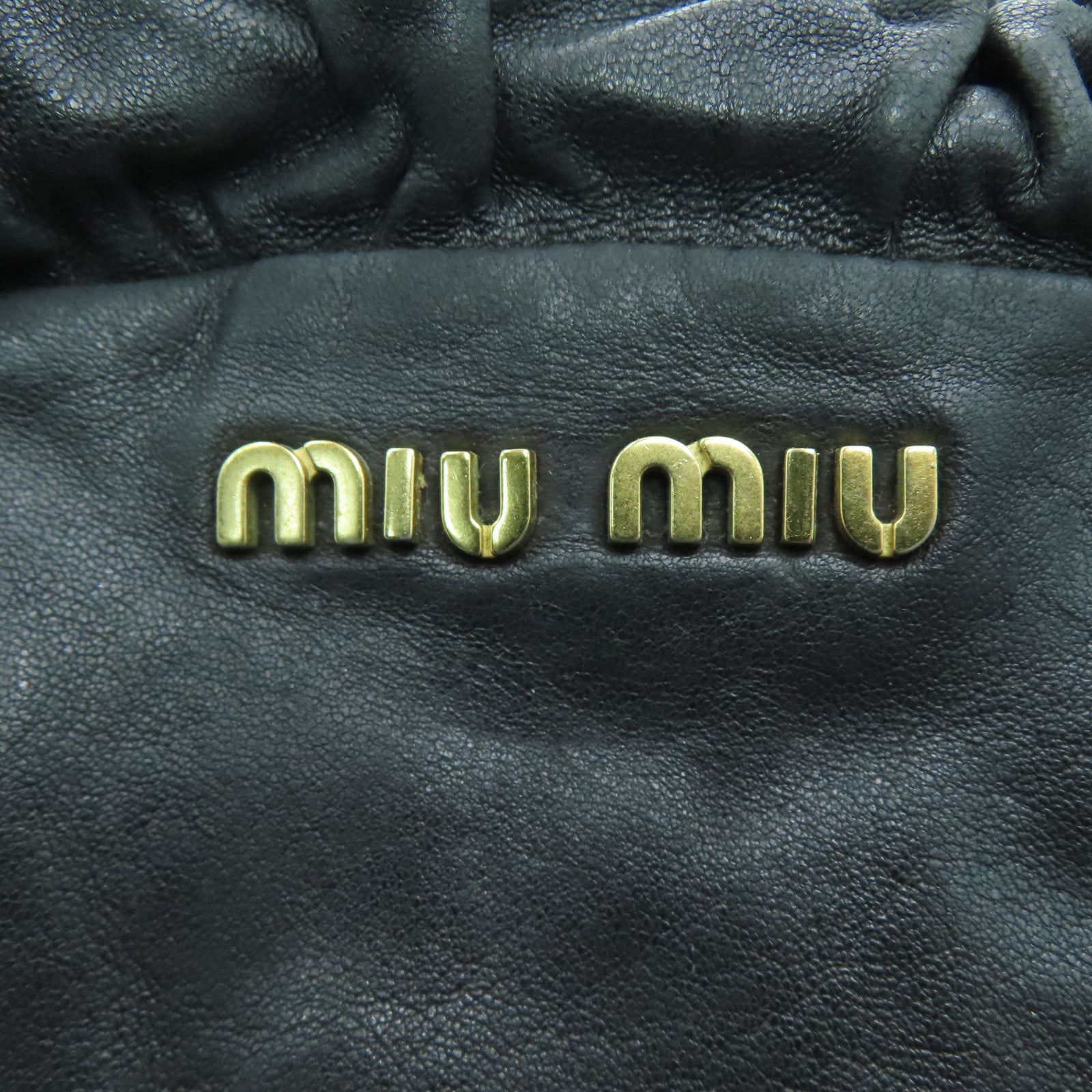Miu Miu Sheepskin Leather 2 Way Shoulder Gold Buckle Handle Shoulder Bag Black