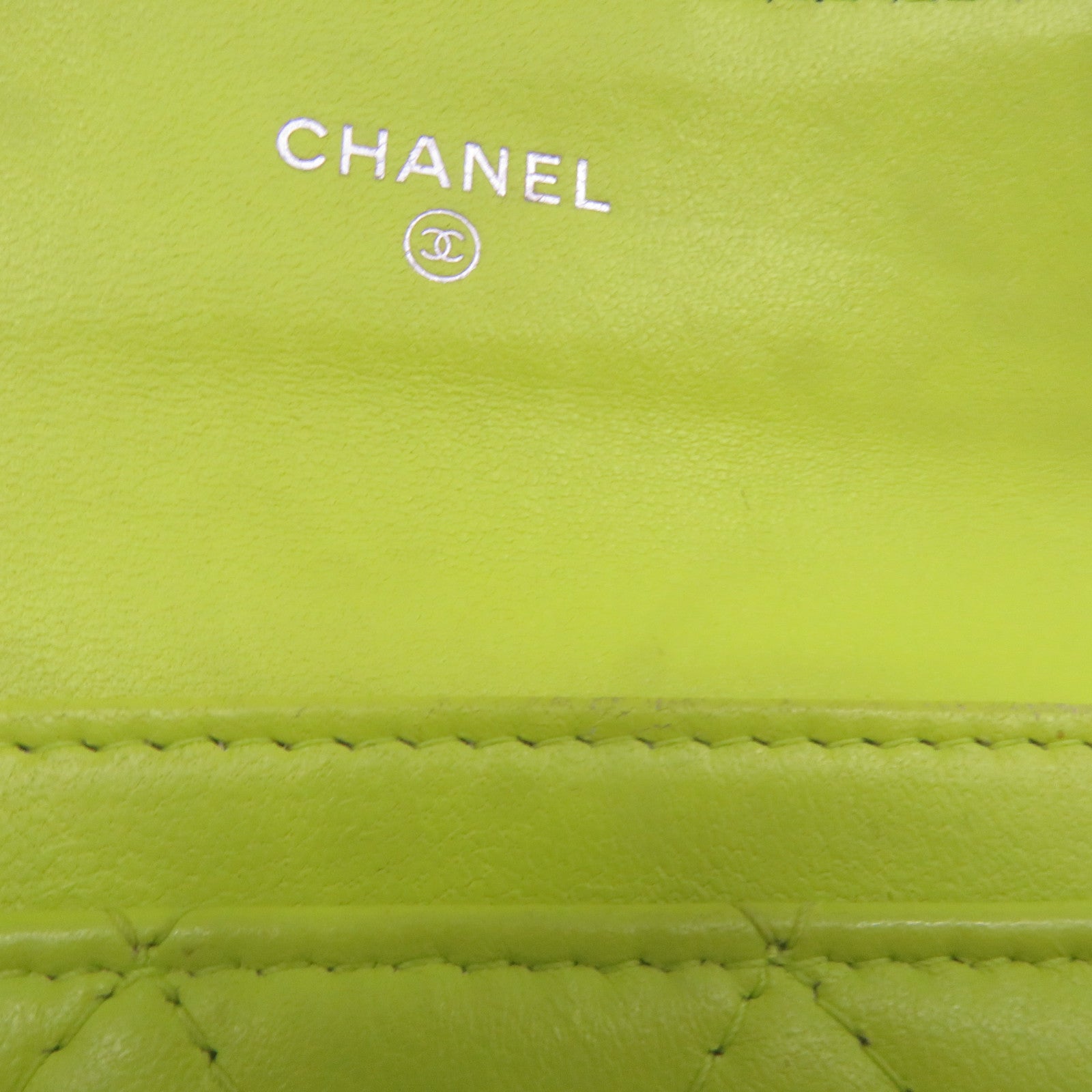CHANEL 【激減優惠】菱格羊皮皮革Card Case銀扣卡片套黃色