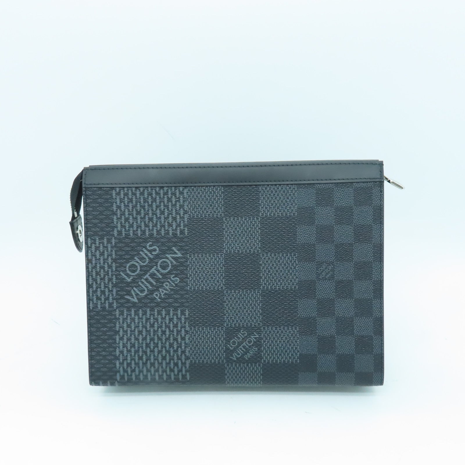 LOUIS VUITTON Damier Graphite Pochette Voyage Silver Buckle Tote Black