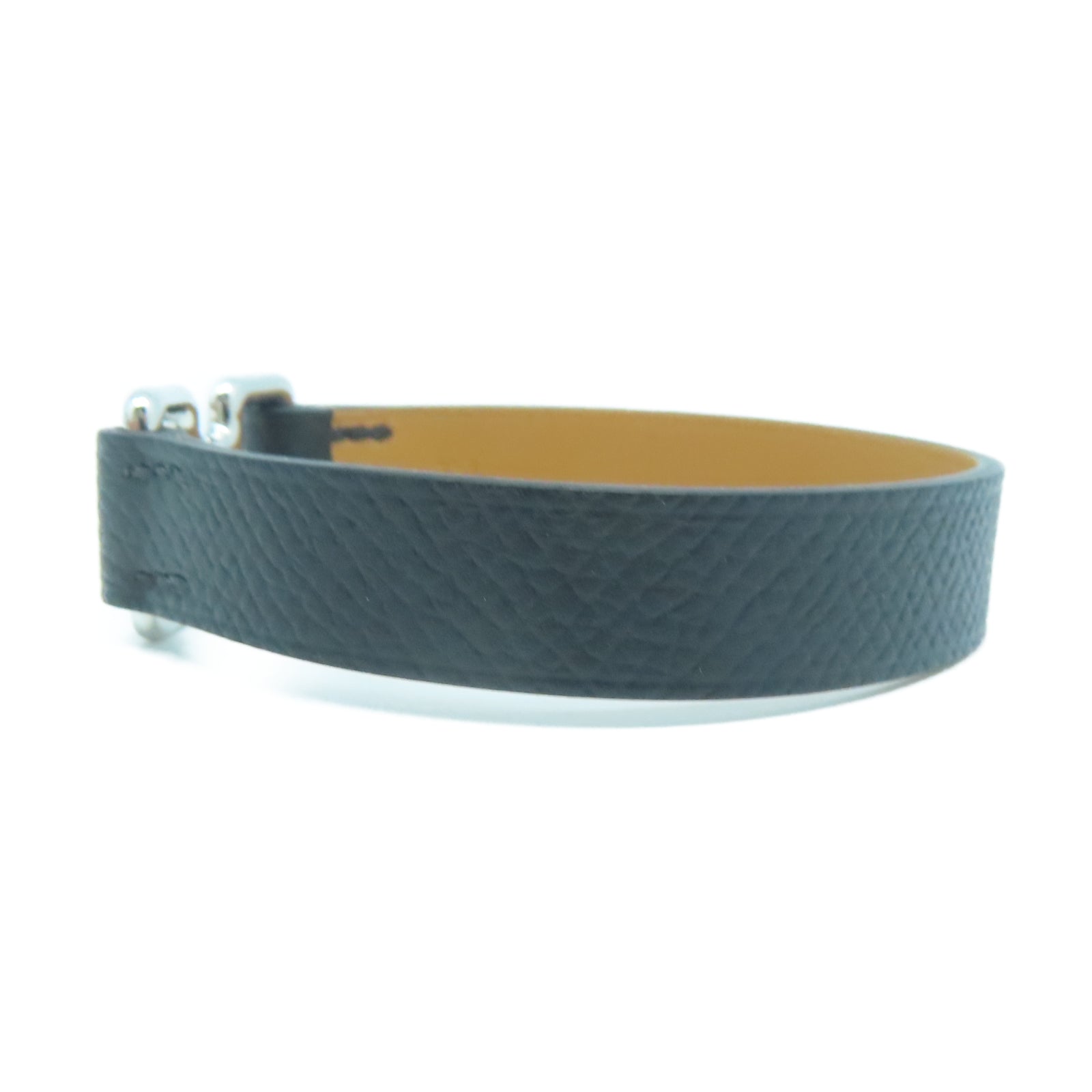 HERMES Veau Epsom皮革Tonight Bracelet銀扣手環黑色