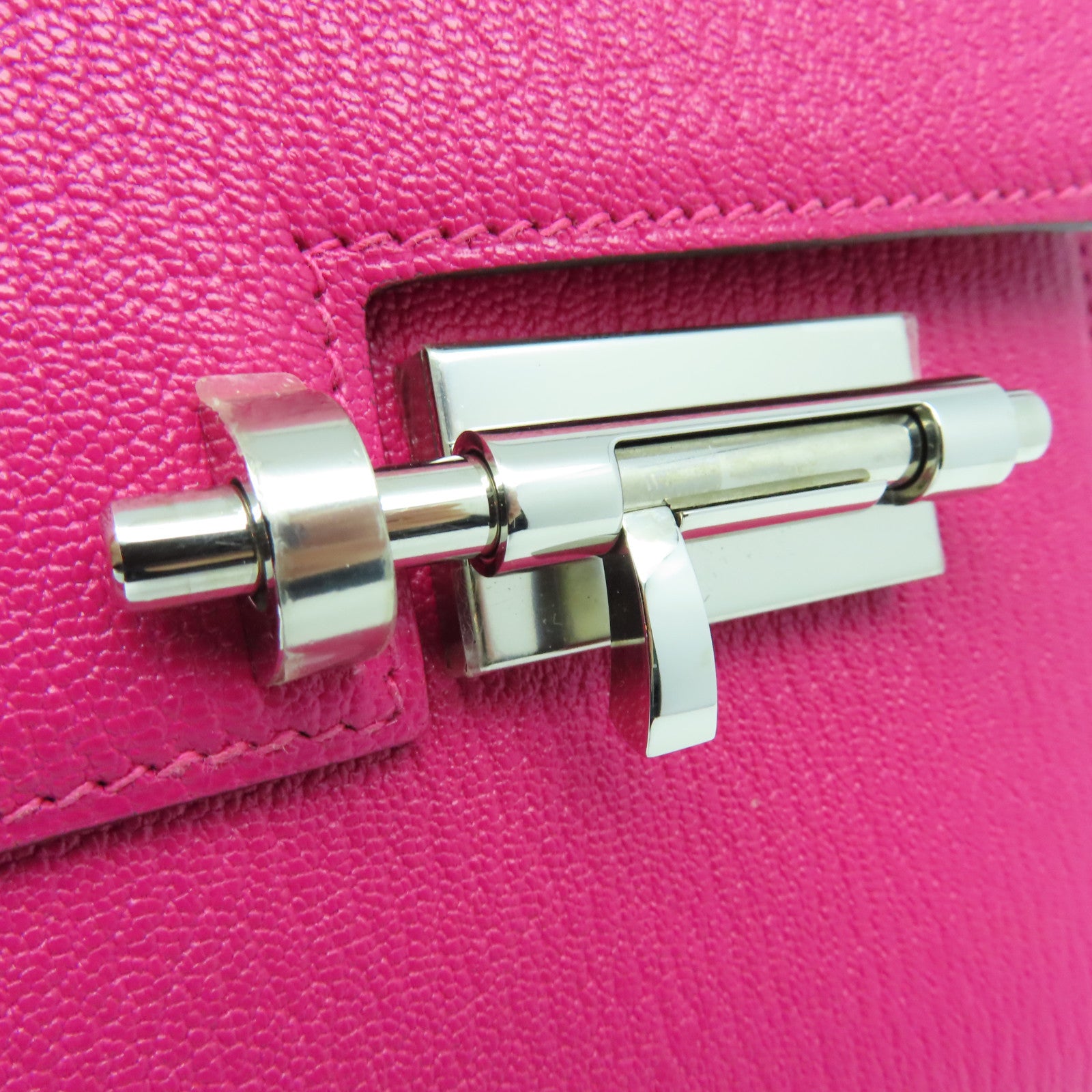 HERMES Chevre Leather Mini Verrou Silver Buckle Handle Bag Rose Extreme Pink
