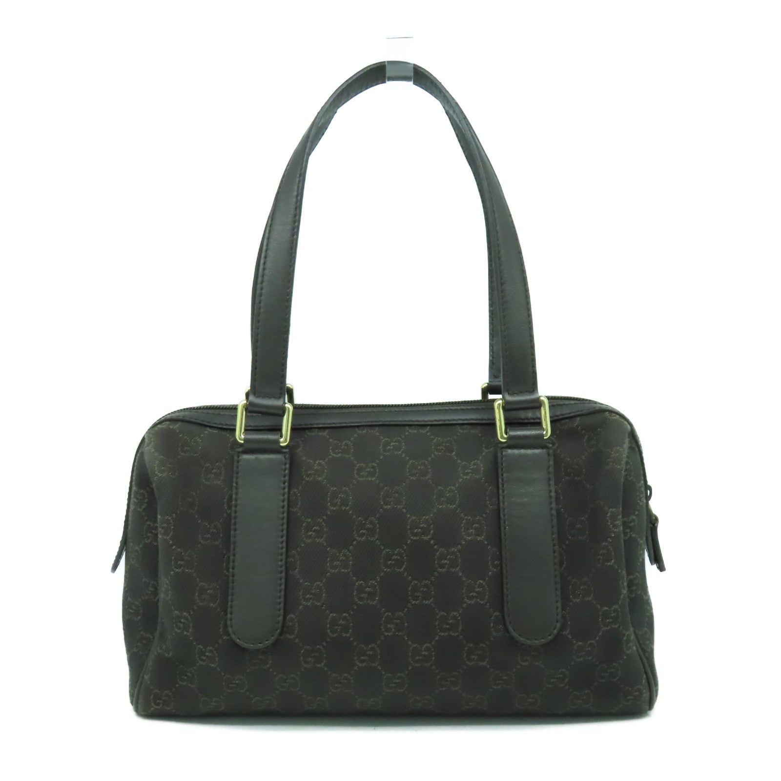 GUCCI 帆布/皮革Boston Bag金扣肩背袋啡色