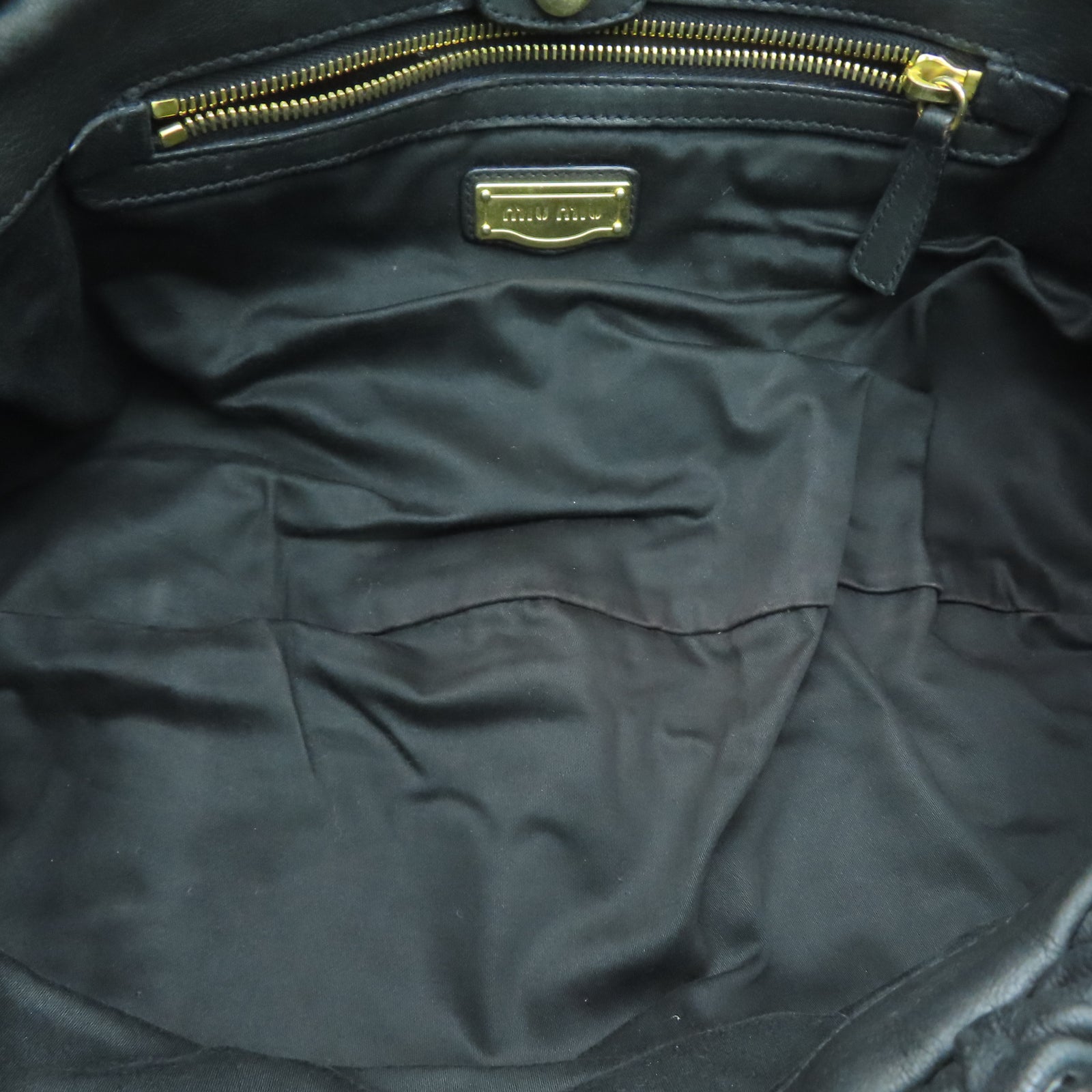 Miu Miu Sheepskin Leather 2 Way Shoulder Gold Buckle Handle Shoulder Bag Black