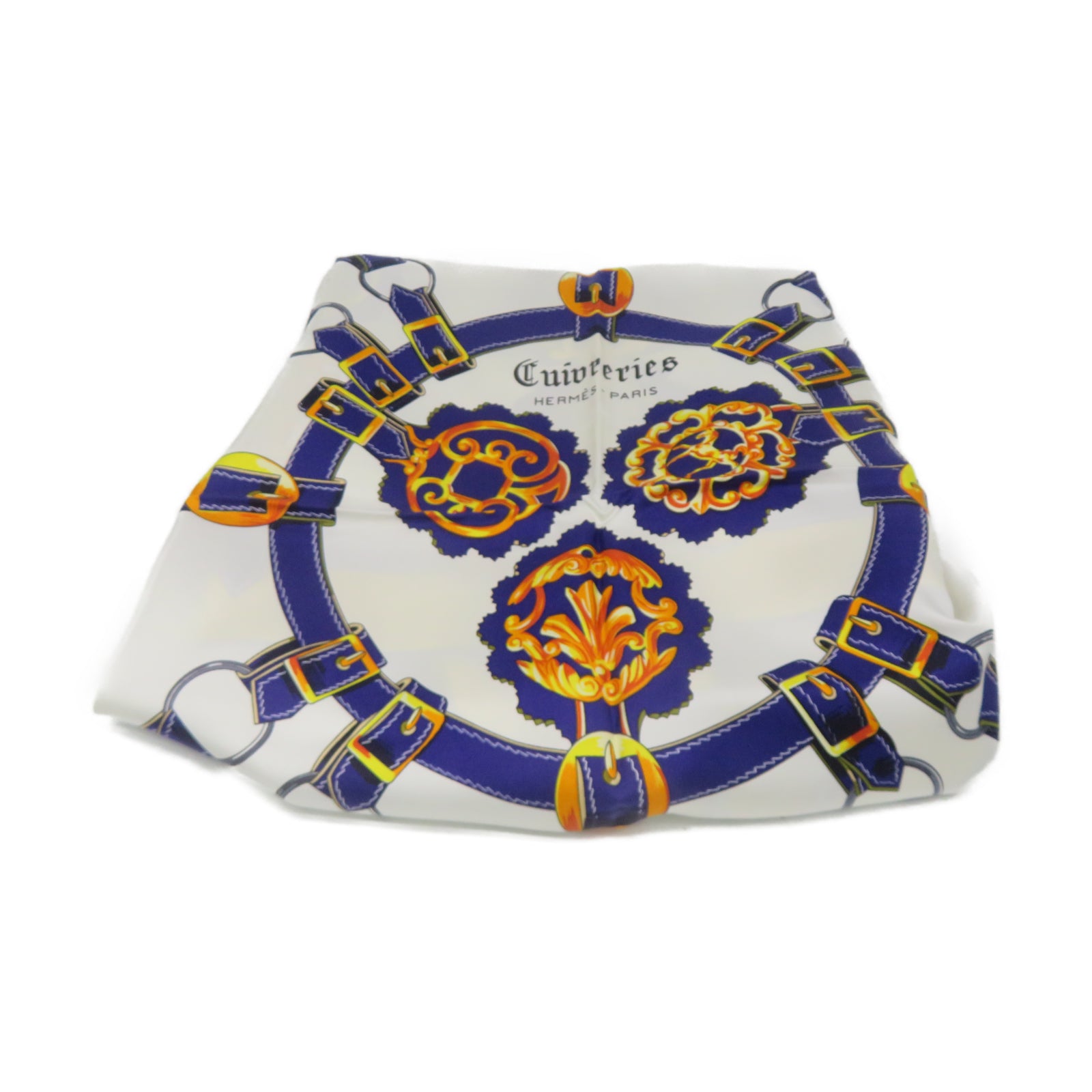 HERMES 絲質Scarf絲巾黃色/白色/藍色