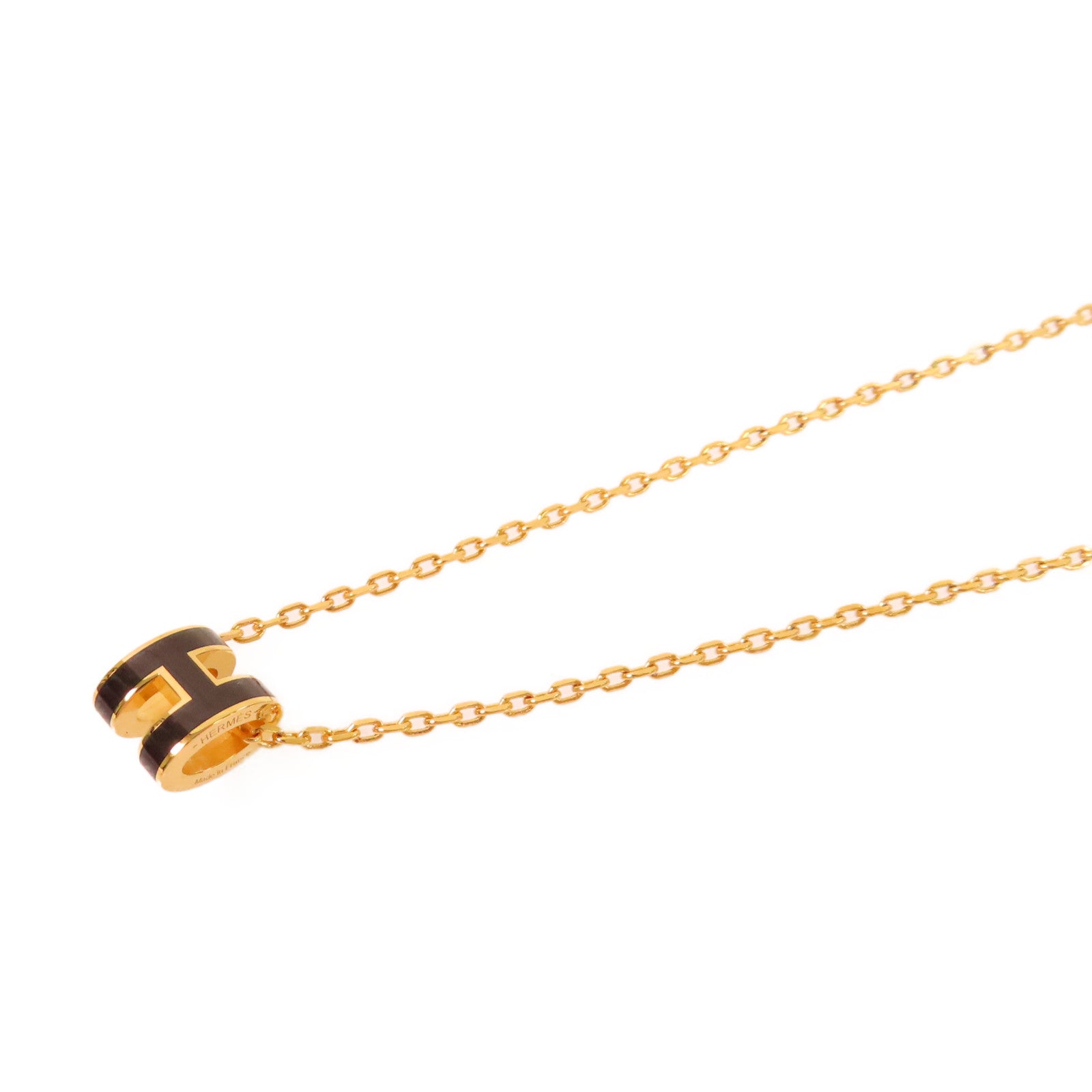 HERMES 金屬/琺瑯Mini Pop Necklace項鏈黑色/金色