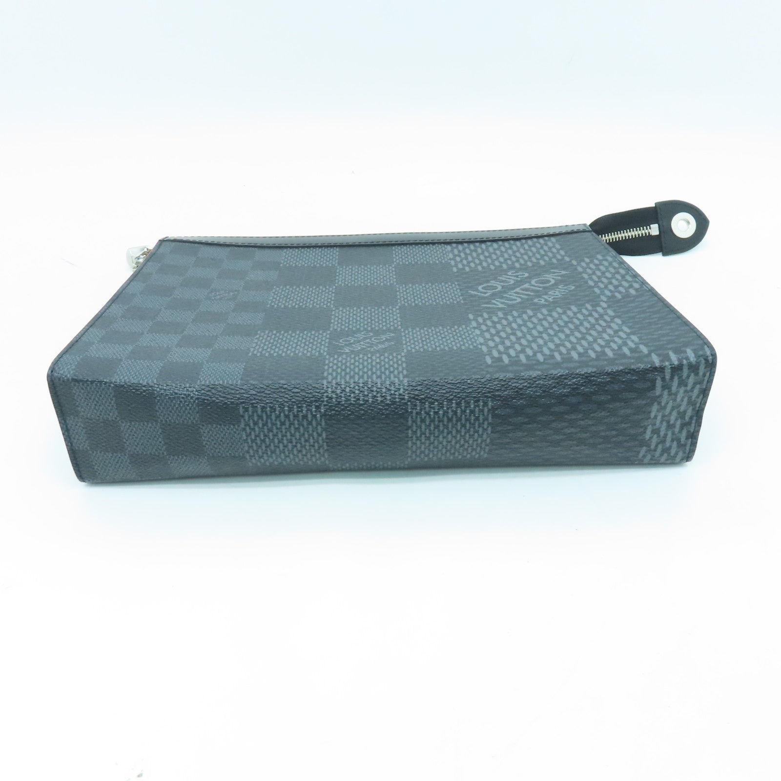 LOUIS VUITTON Damier Graphite Pochette Voyage Silver Buckle Tote Black