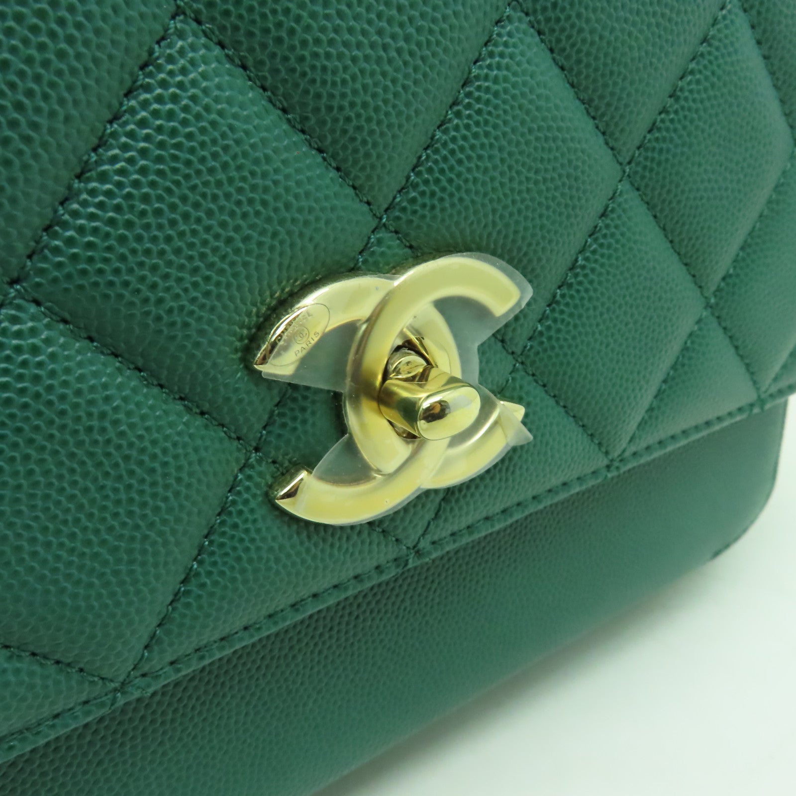 CHANEL 菱格Caviar皮革Business Affinty Bag金扣手挽肩背兩用袋綠色