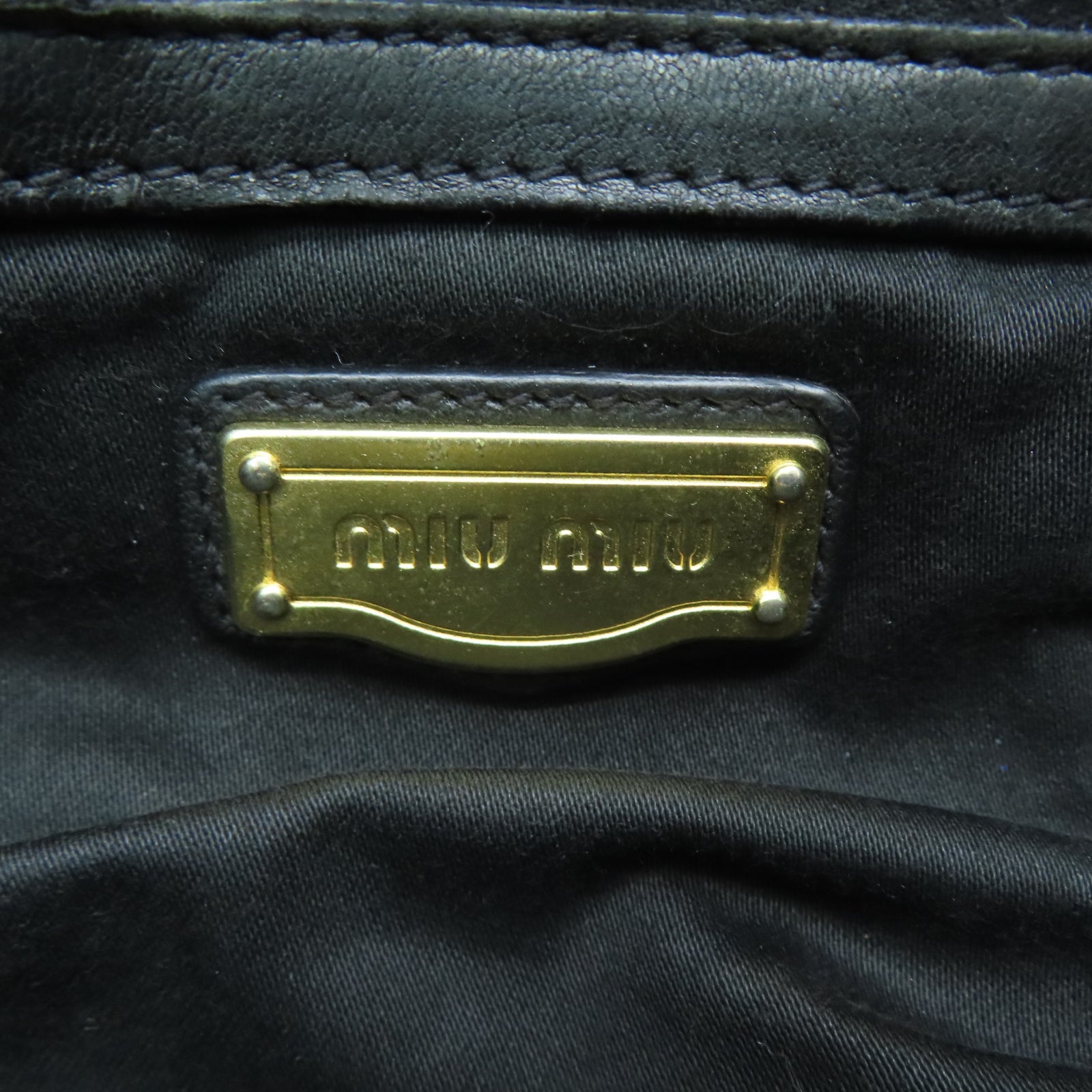 Miu Miu Sheepskin Leather 2 Way Shoulder Gold Buckle Handle Shoulder Bag Black