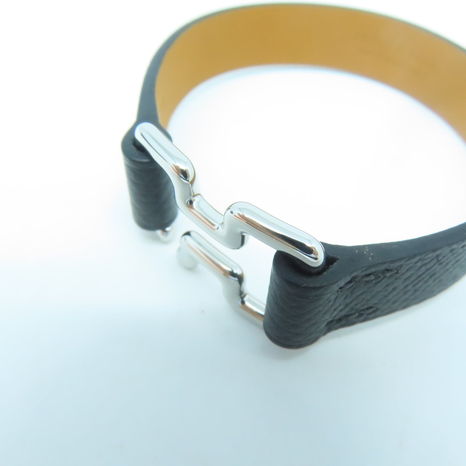HERMES Veau Epsom皮革Tonight Bracelet銀扣手環黑色