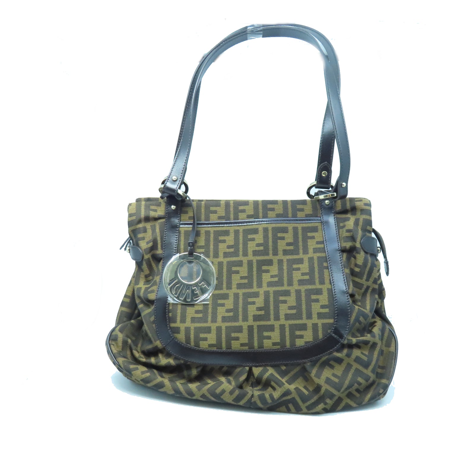 FENDI 帆布Shoulder Bag金扣肩背袋棕色/黑色