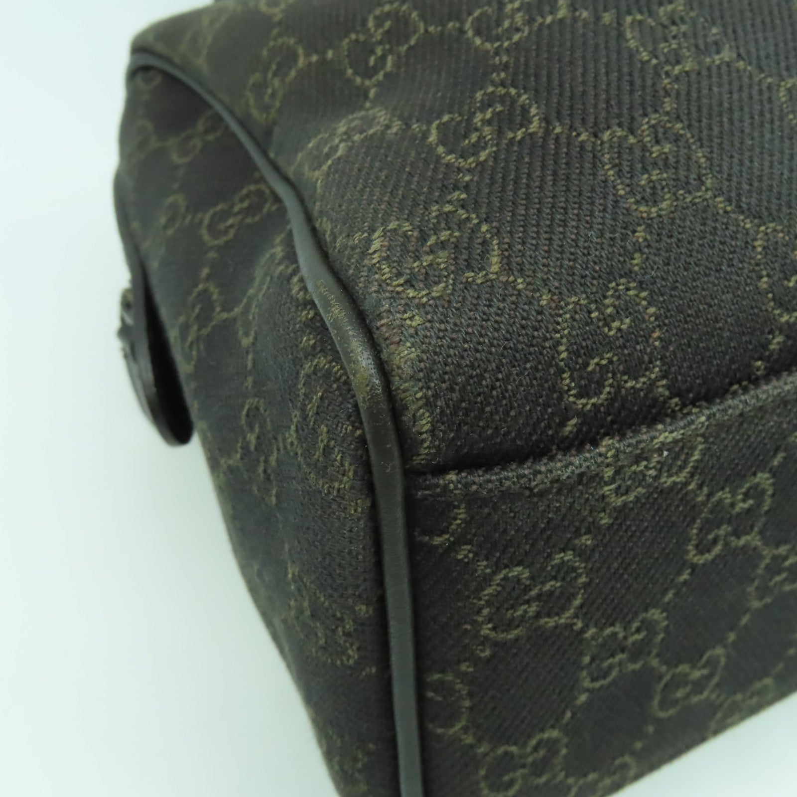 GUCCI 帆布/皮革Boston Bag金扣肩背袋啡色