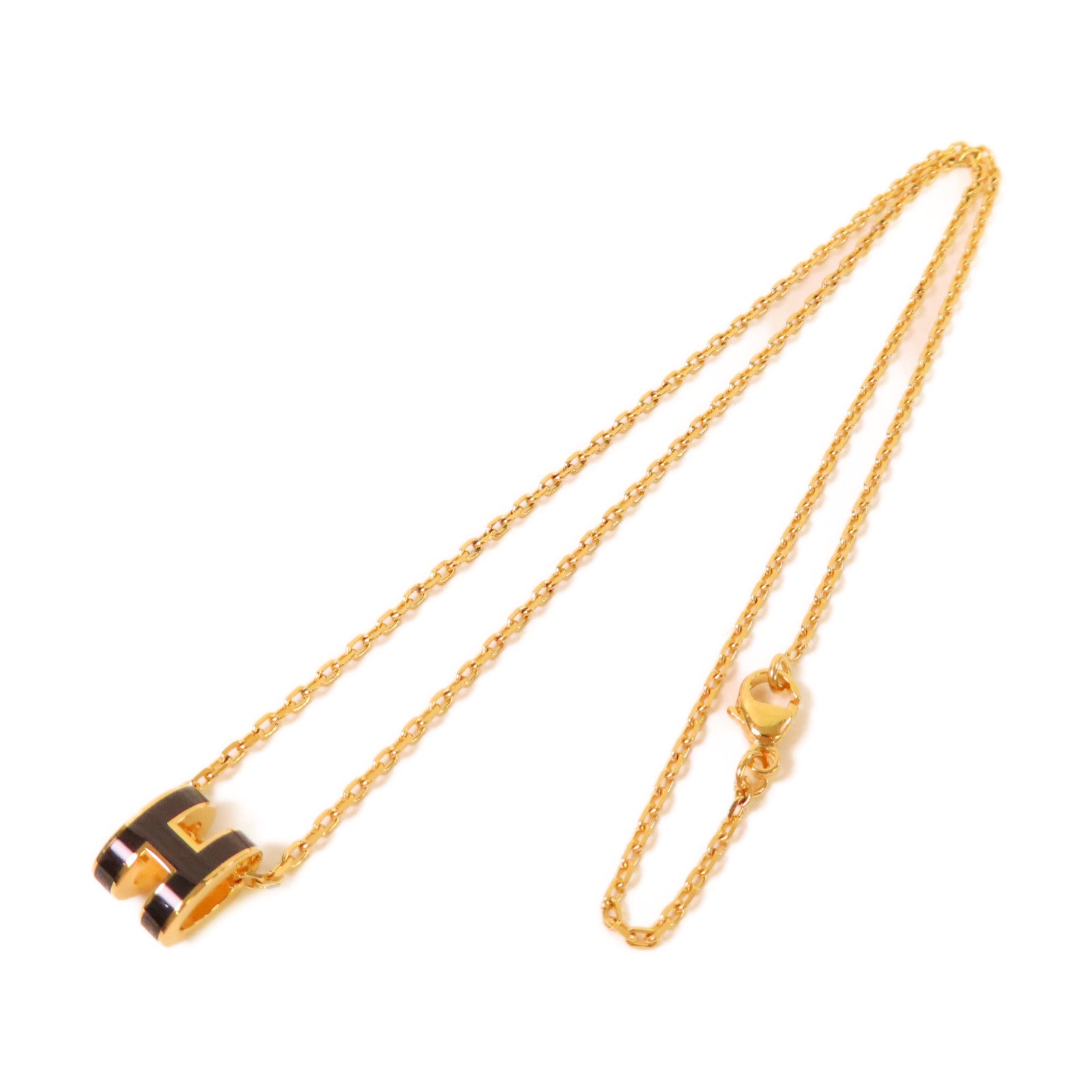 HERMES 金屬/琺瑯Mini Pop Necklace項鏈黑色/金色