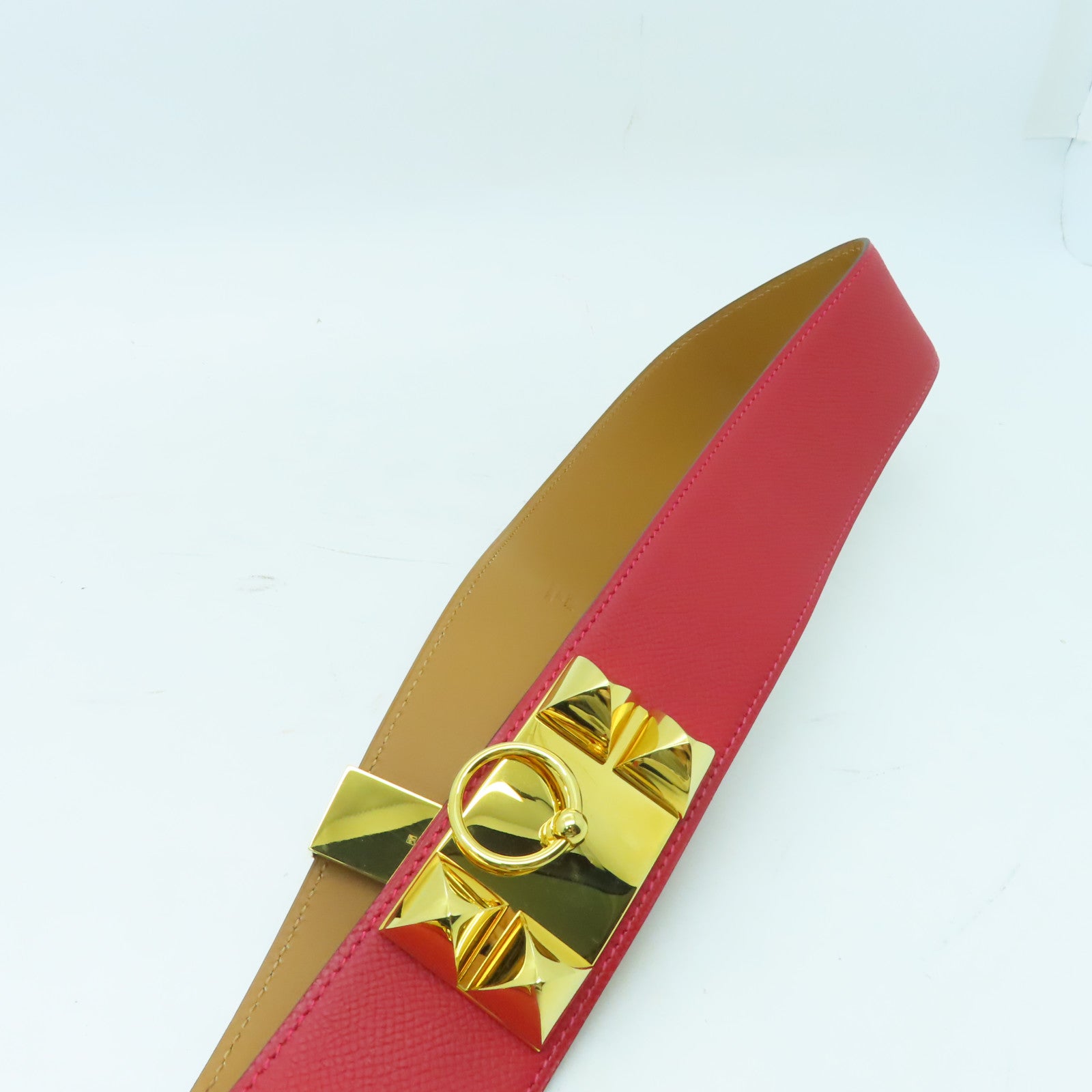 HERMES Epsom皮革Collier De Chien Belt 80cm金扣皮帶Rouge