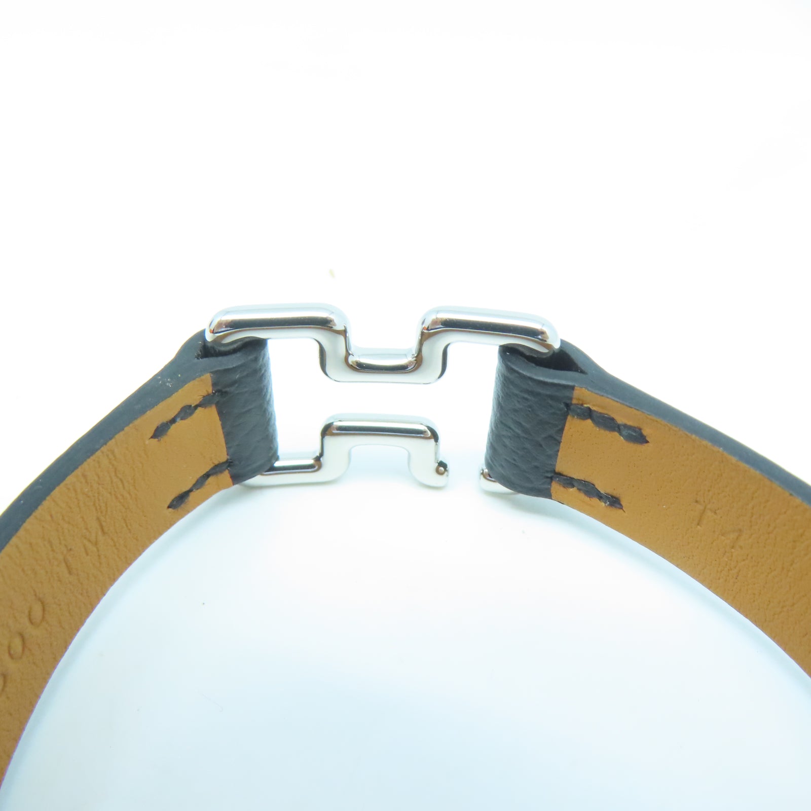 HERMES Veau Epsom皮革Tonight Bracelet銀扣手環黑色