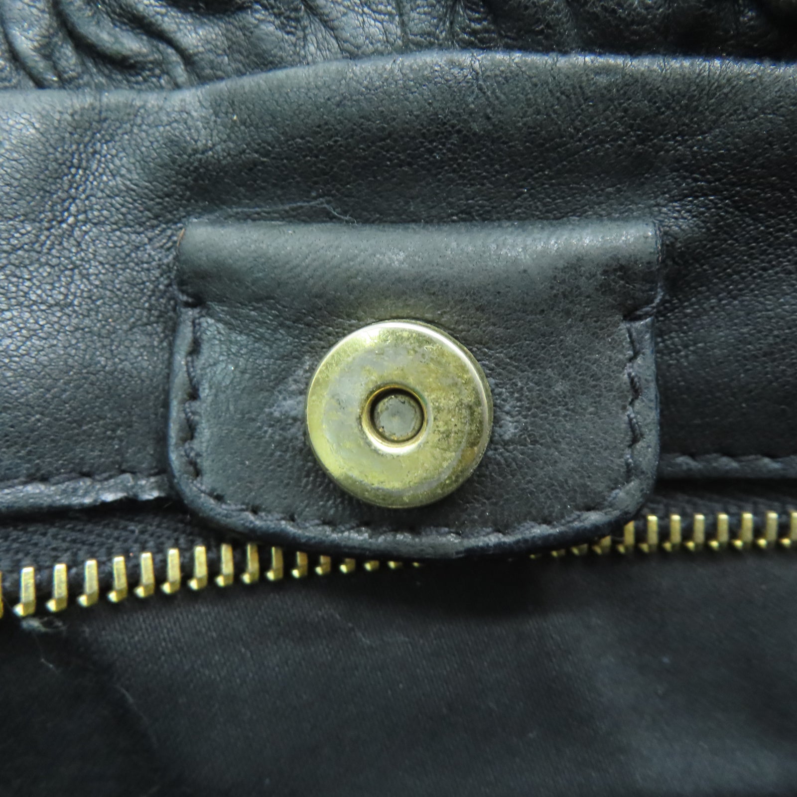 Miu Miu Sheepskin Leather 2 Way Shoulder Gold Buckle Handle Shoulder Bag Black