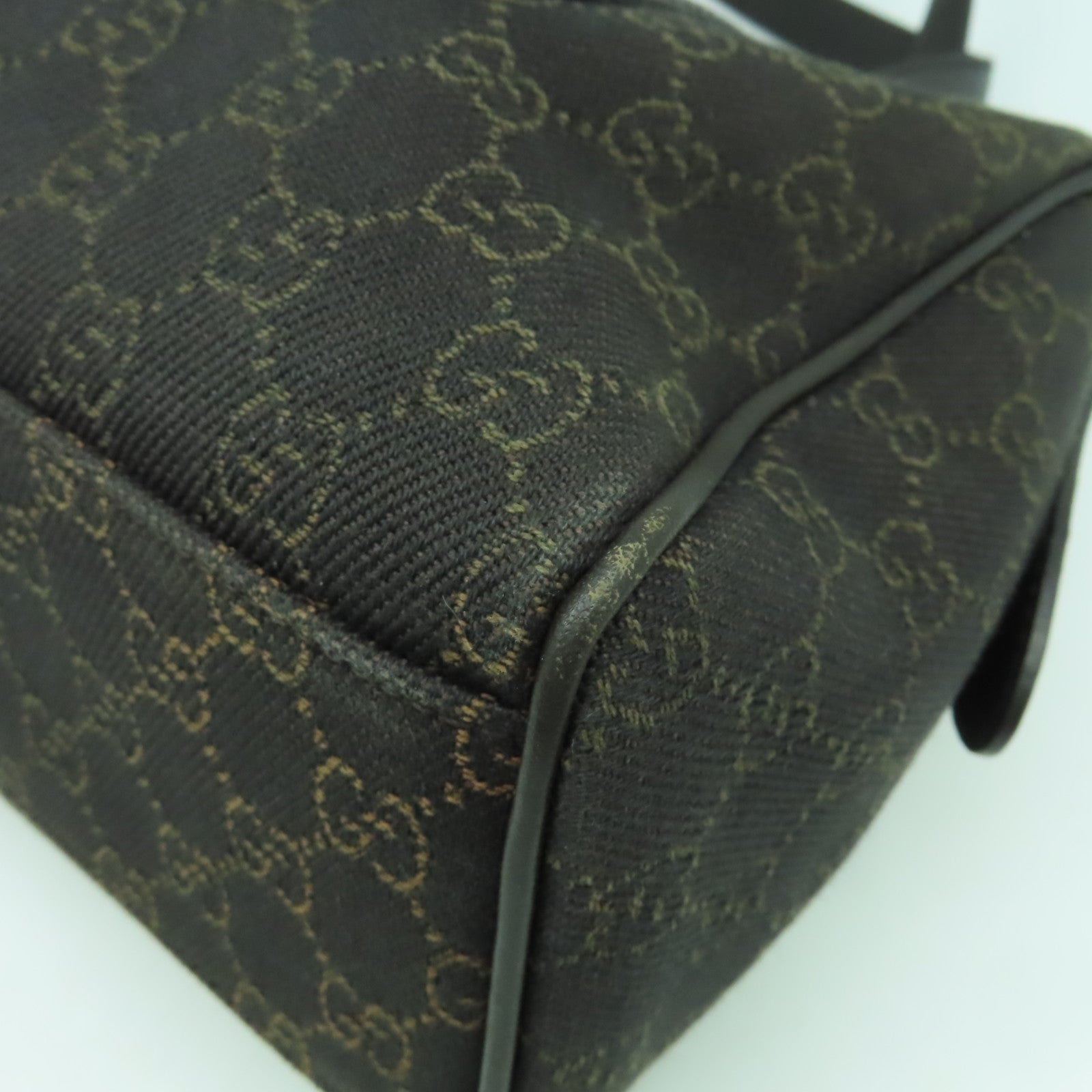 GUCCI 帆布/皮革Boston Bag金扣肩背袋啡色